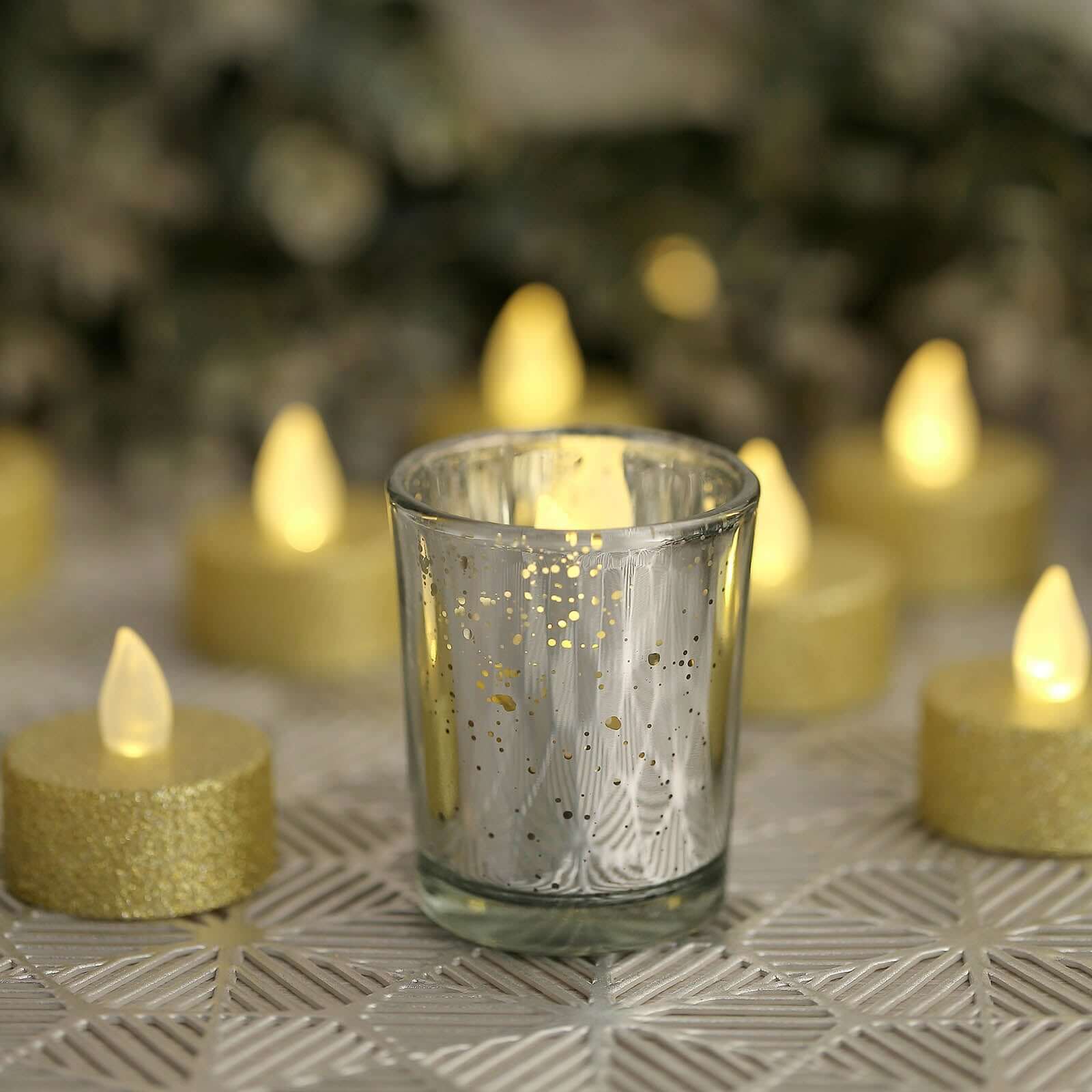 12-Pack Mercury Glass Candle Holders Silver with Speckled Design - Votive Tealight Holders 2