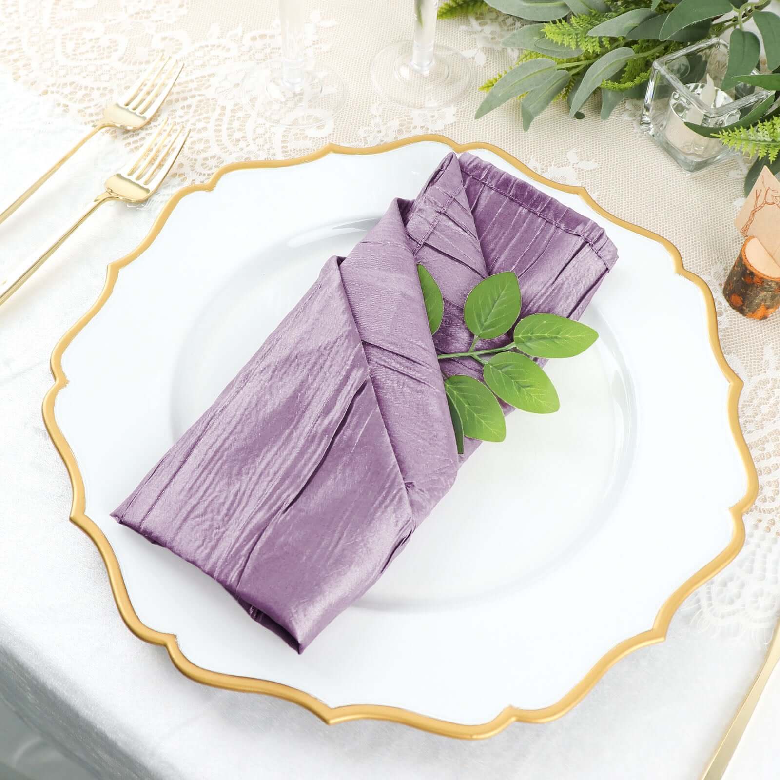 5 Pack Taffeta 20x20 Napkins Violet Amethyst - Accordion Crinkle Dinner Napkins