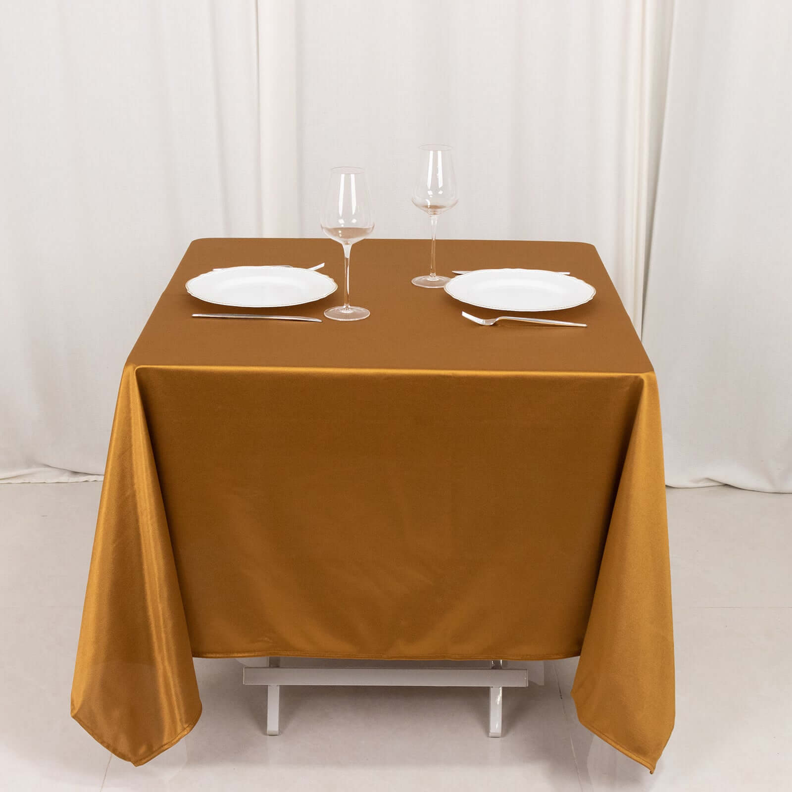 Premium Scuba Square 70x70 Tablecloth Shimmer Gold - Wrinkle Free & Stain Resistant Table Cover