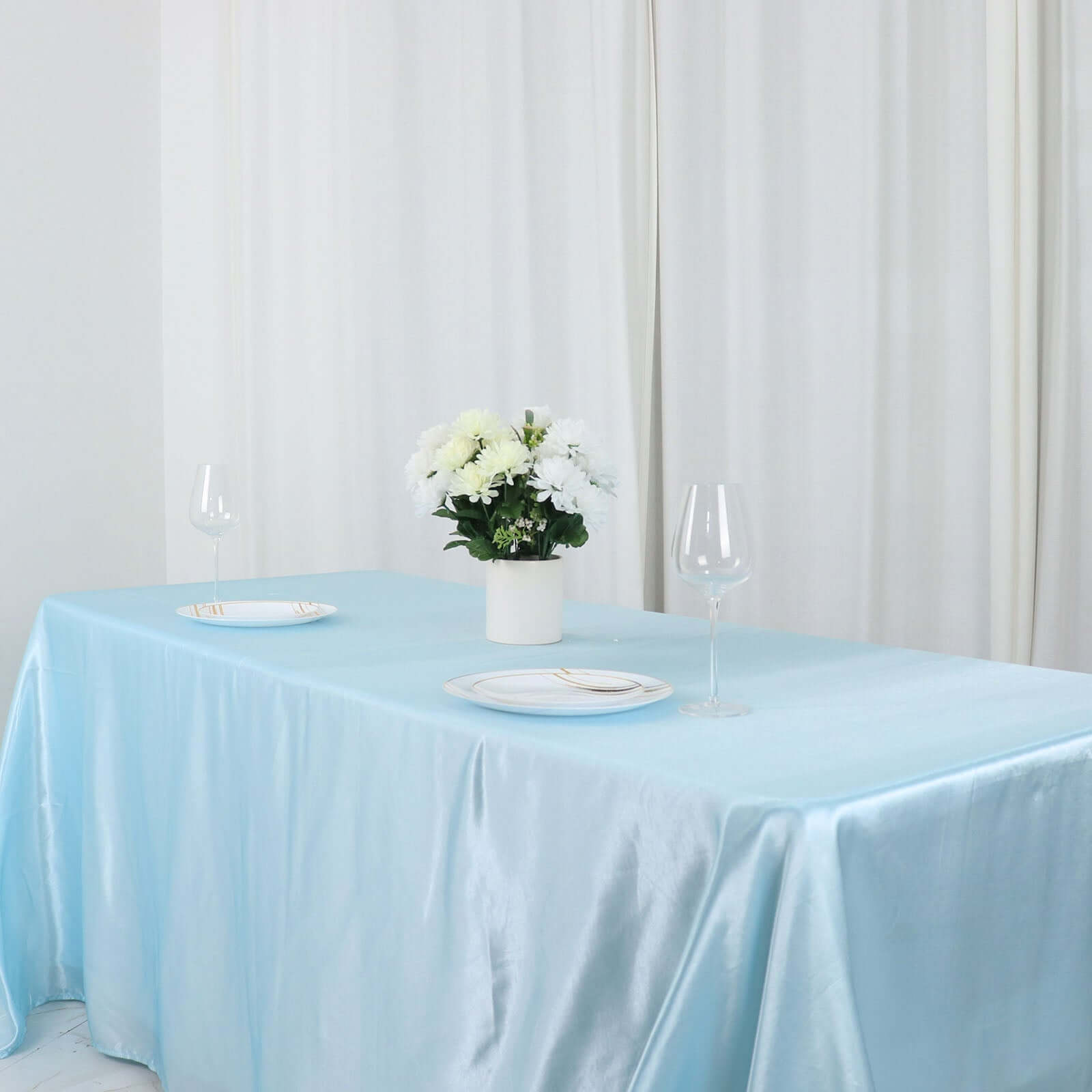 Satin Rectangular 90x132 Tablecloth Light Blue Satin - Seamless Table Cover