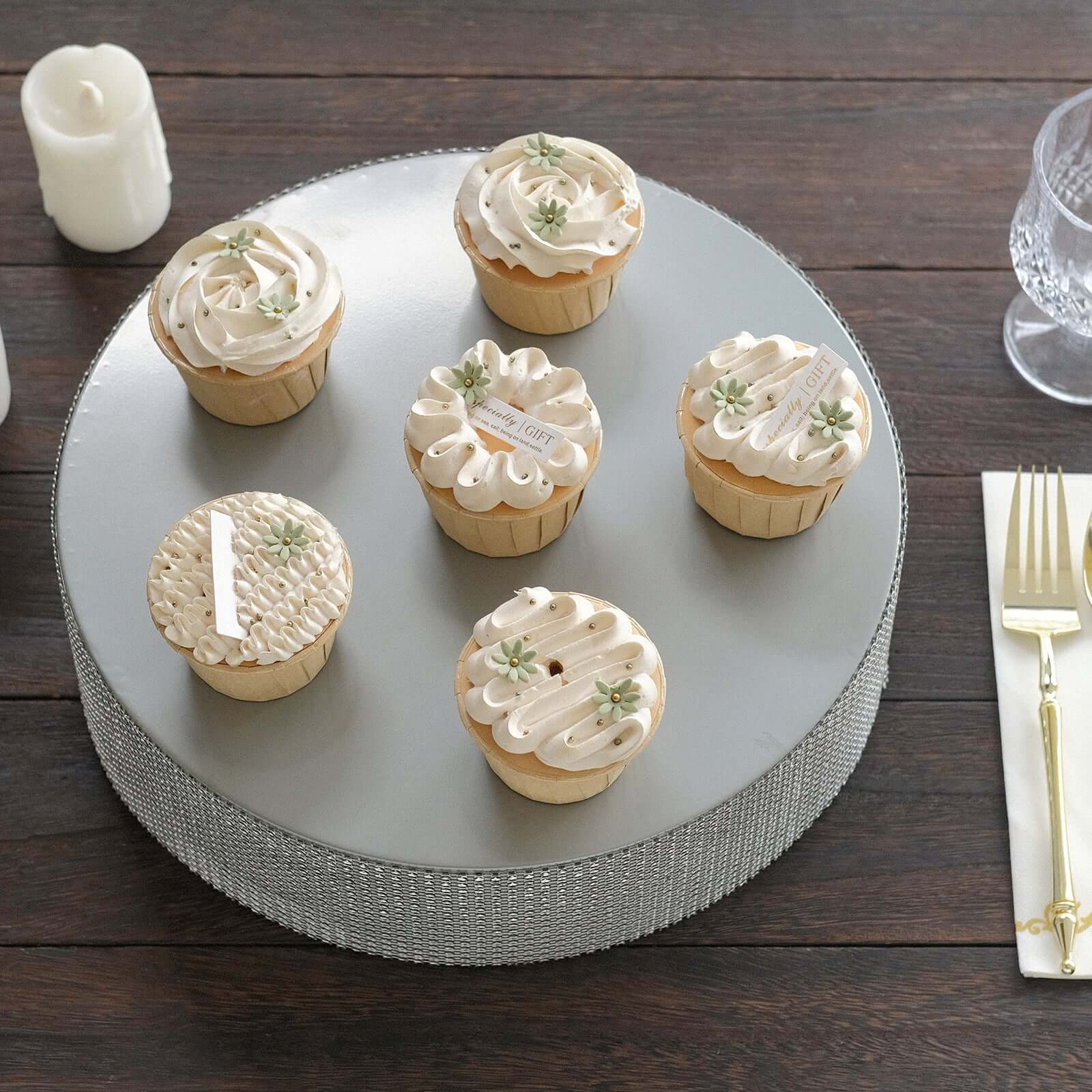 Metal Pedestal Cake Stand Round Design with Rhinestones Silver - Cupcake Holder and Dessert Table Centerpiece 12