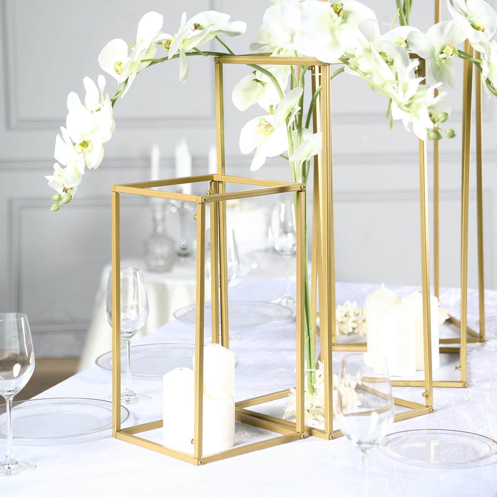 Set of 4 Metal Flower Stands Frame Wedding Column Centerpieces Matte Gold - Durable Display 16/24/32/40