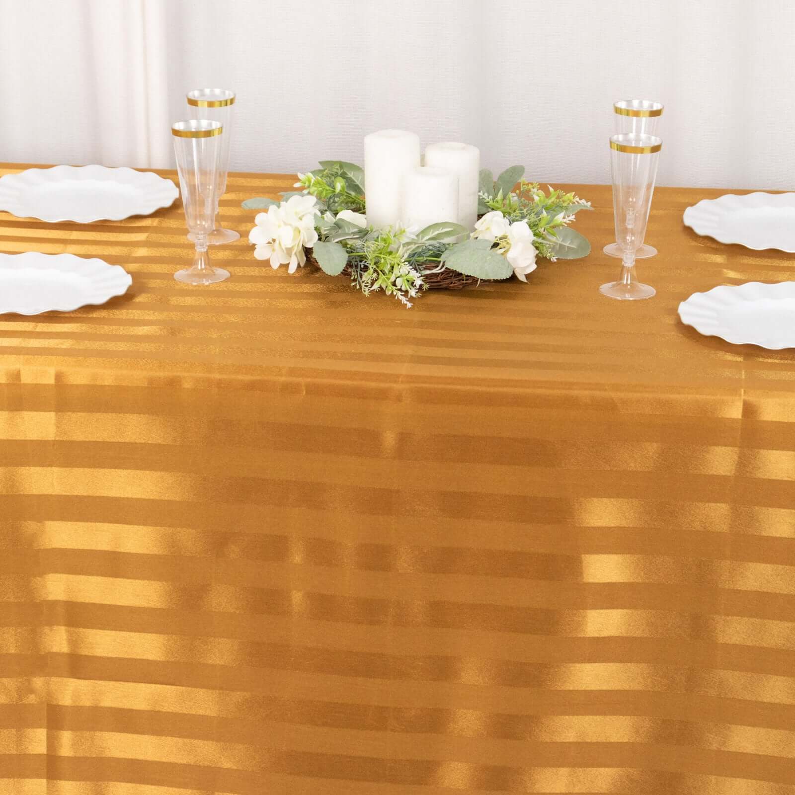 Satin Striped 90x132 Rectangular Tablecloth Gold Satin Stripe - Seamless Silky Smooth Table Cover