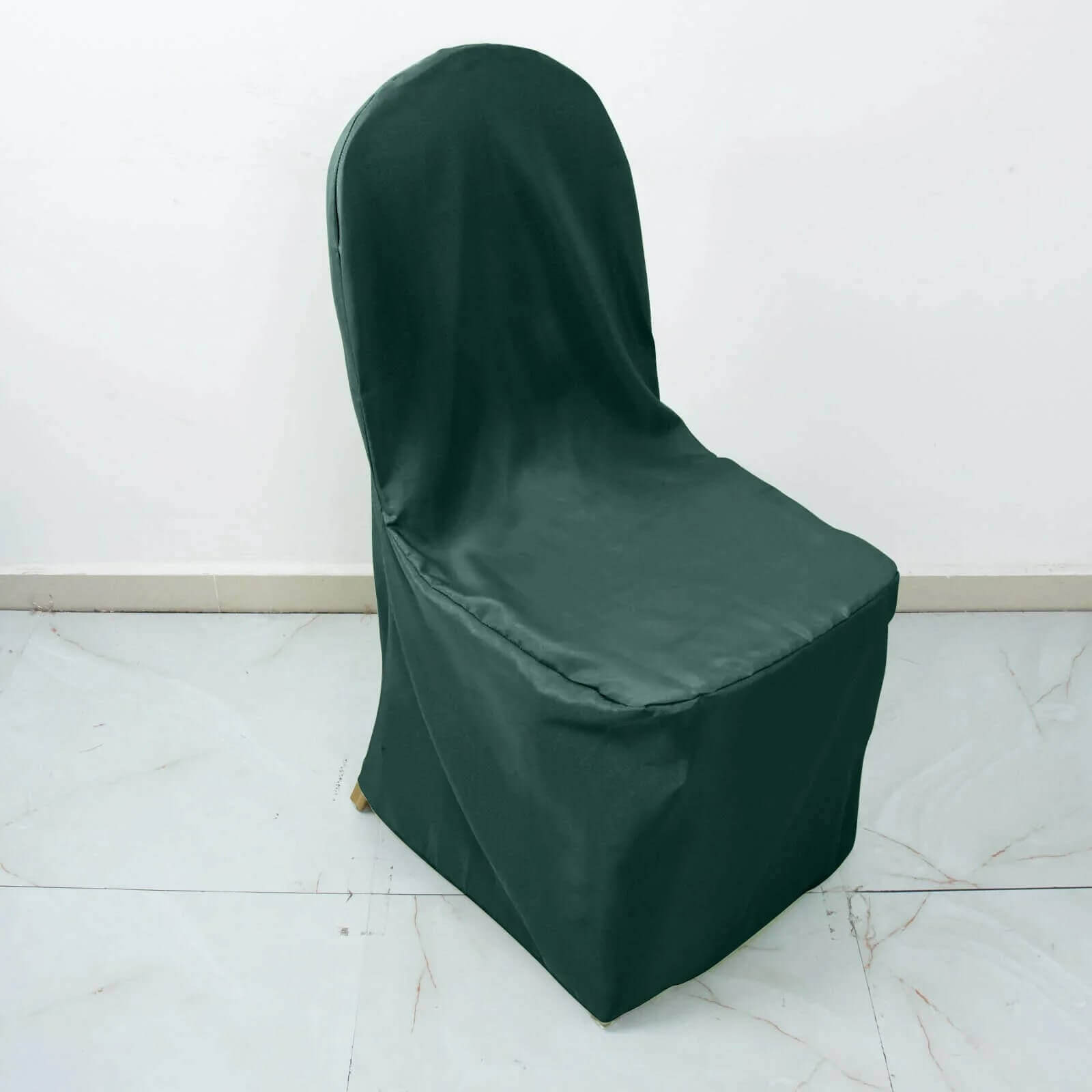 10 Pack Polyester Chair Cover for Banquet Chairs Hunter Emerald Green - Stain-Resistant Reusable Slip-On Slipcover