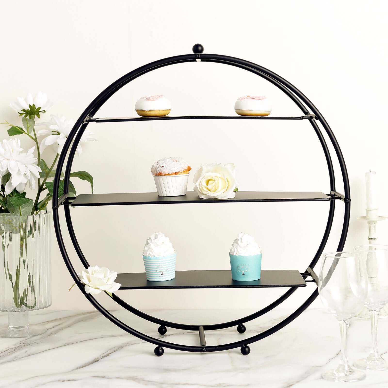 3-Tier Metal Round Cupcake Stand Matte Black - Stylish Dessert Holder Appetizer Display for Modern Weddings Dessert Buffets & Celebrations 21