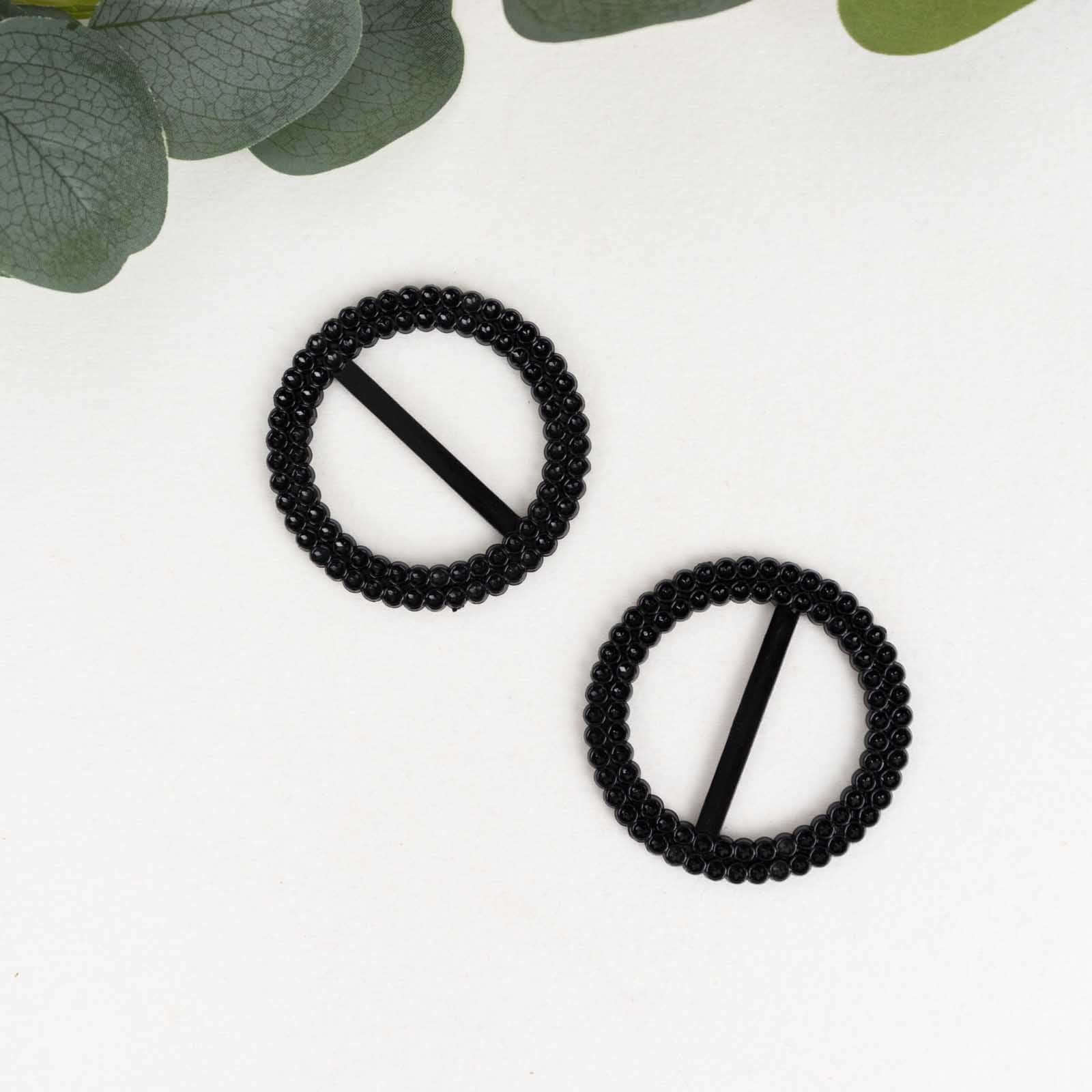 20 Pack Diamond Round Chair Sash Band Buckle Pins Black - Timeless Rhinestone Napkin Rings 2.5