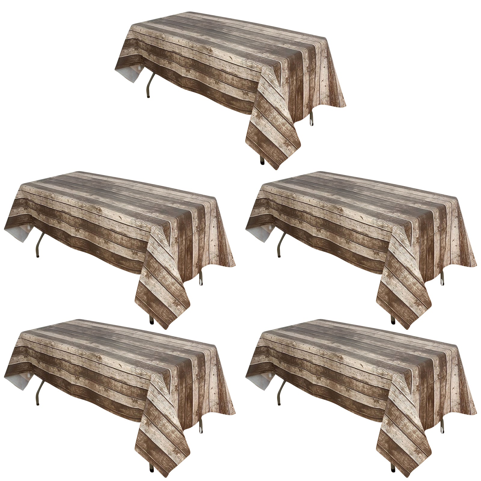 5-Pack Plastic Tablecloths Charcoal Gray Rectangle with Rustic Wooden Print - Stylish PVC Disposable Covers 52x108