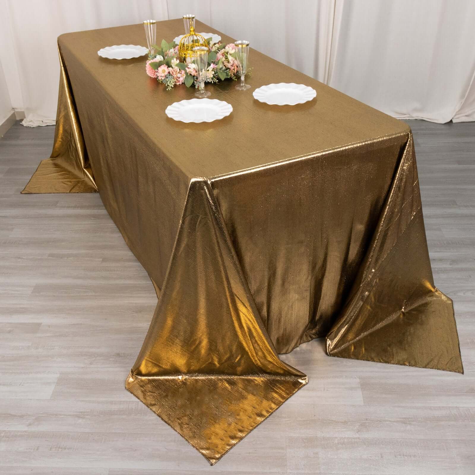 Sequin Dots Polyester 90x132 Rectangle Tablecloth Shimmering Antique Gold - Seamless, Glittering & Wrinkle Free Table Cover