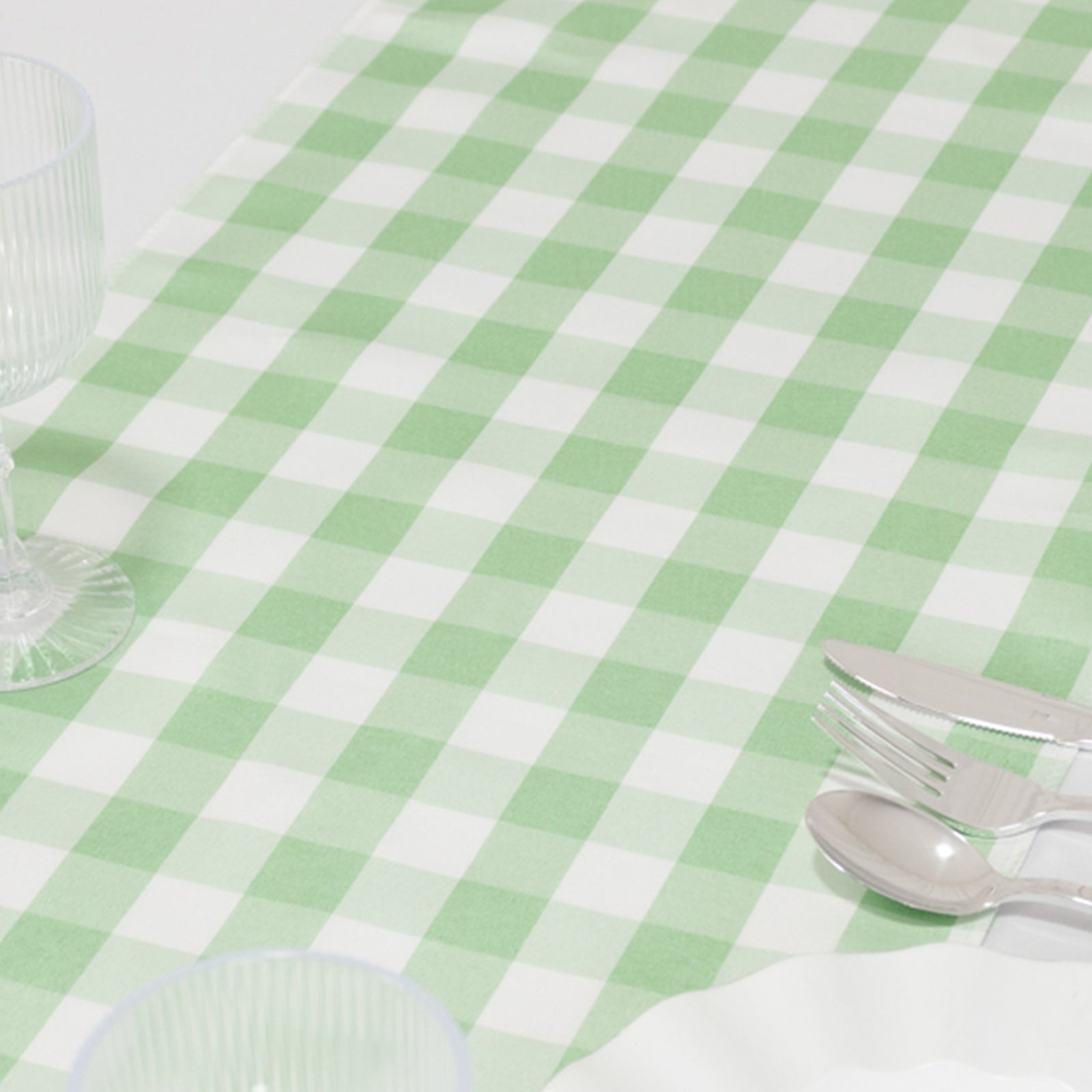 Polyester 14x108 Table Runner Sage Green/White - Gingham Plaid Design