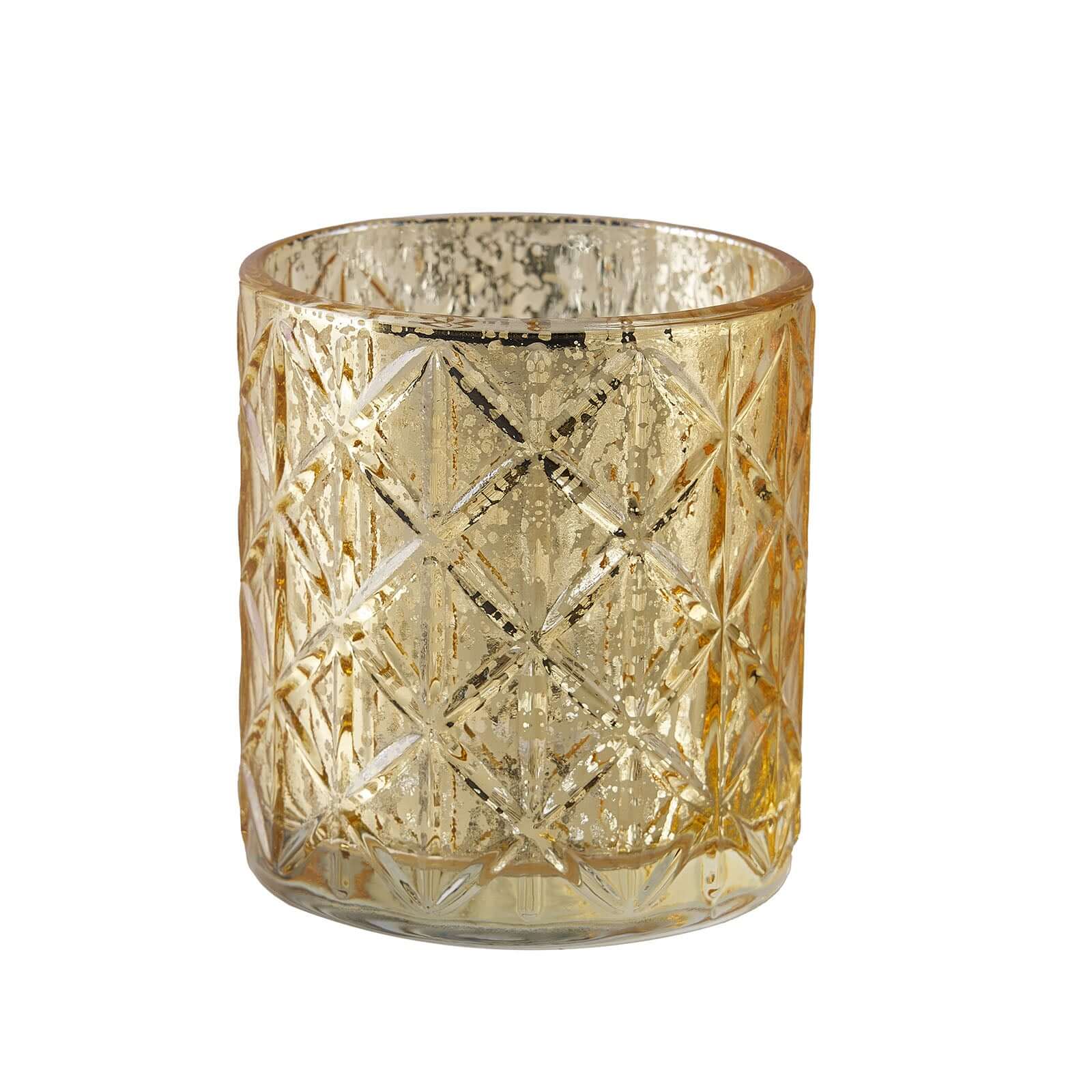 6-Pack Mercury Glass Candle Holders Shiny Gold with Geometric Design - Votive Tealight Holders 3