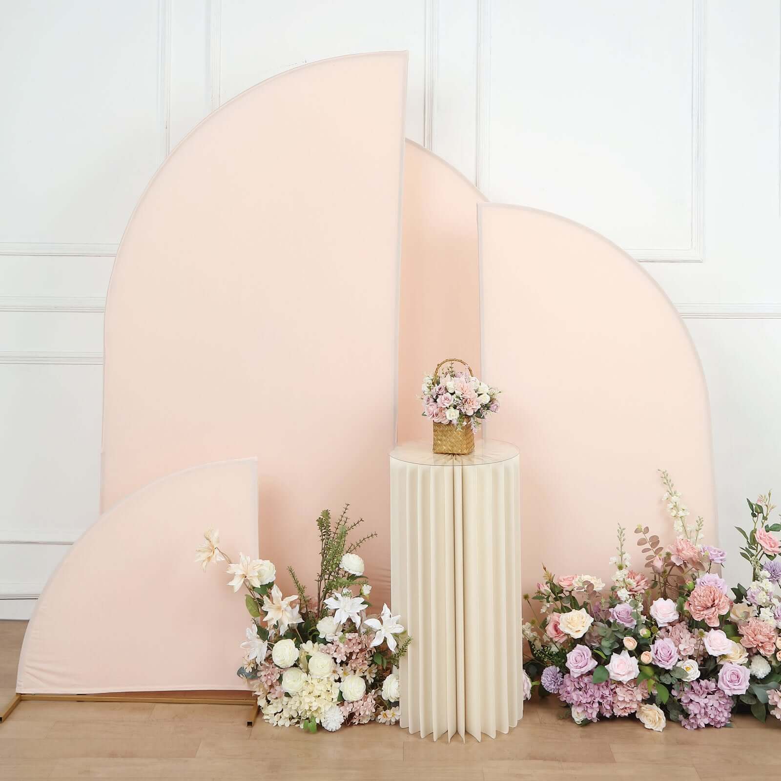 Set of 4 Matte Blush Spandex Half Moon Chiara Backdrop Stand Covers, Custom Fitted Wedding Arch Covers - 2.5ft,5ft,6ft,7ft