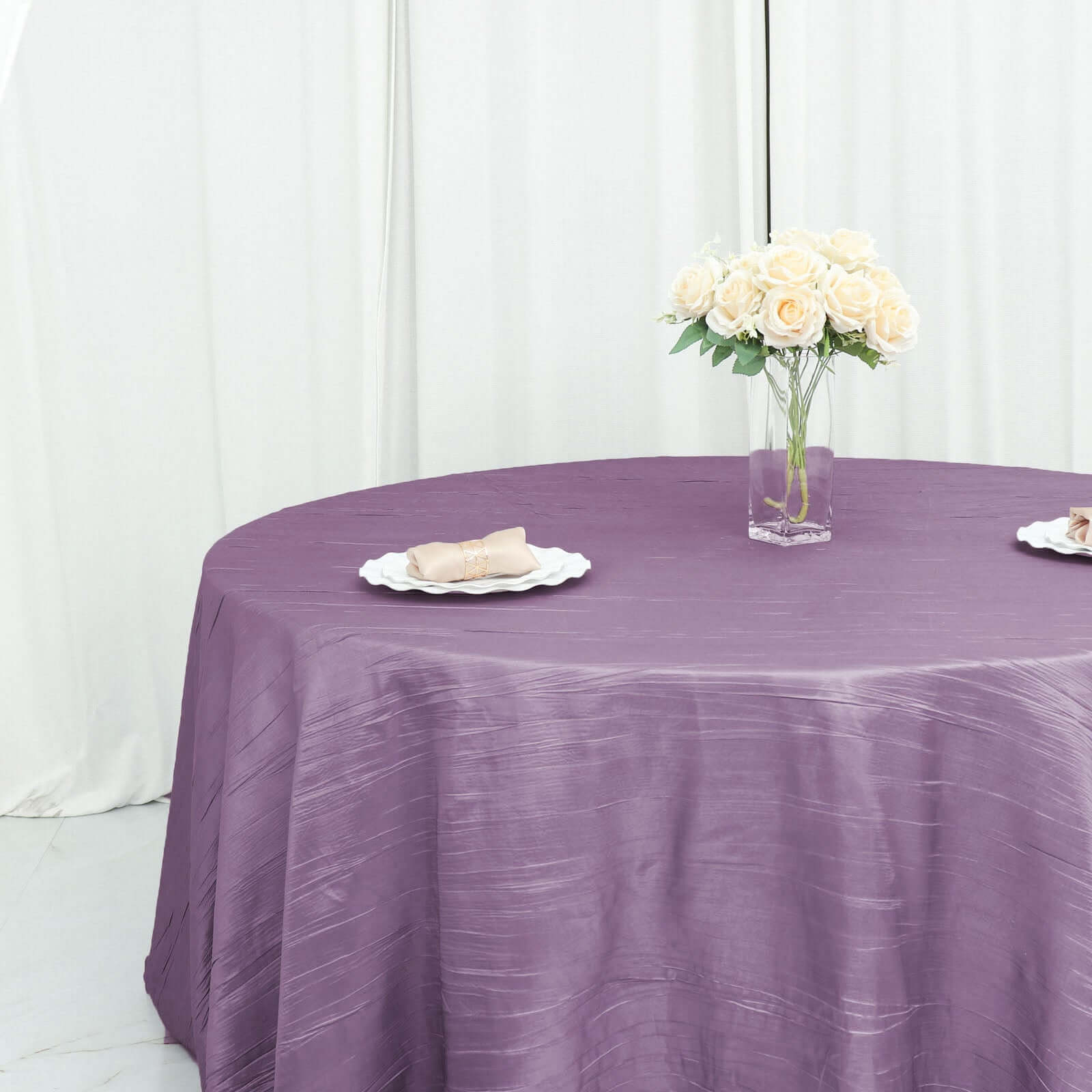 Taffeta 120 Round Tablecloth Violet Amethyst - Seamless Accordion Crinkle Table Cover