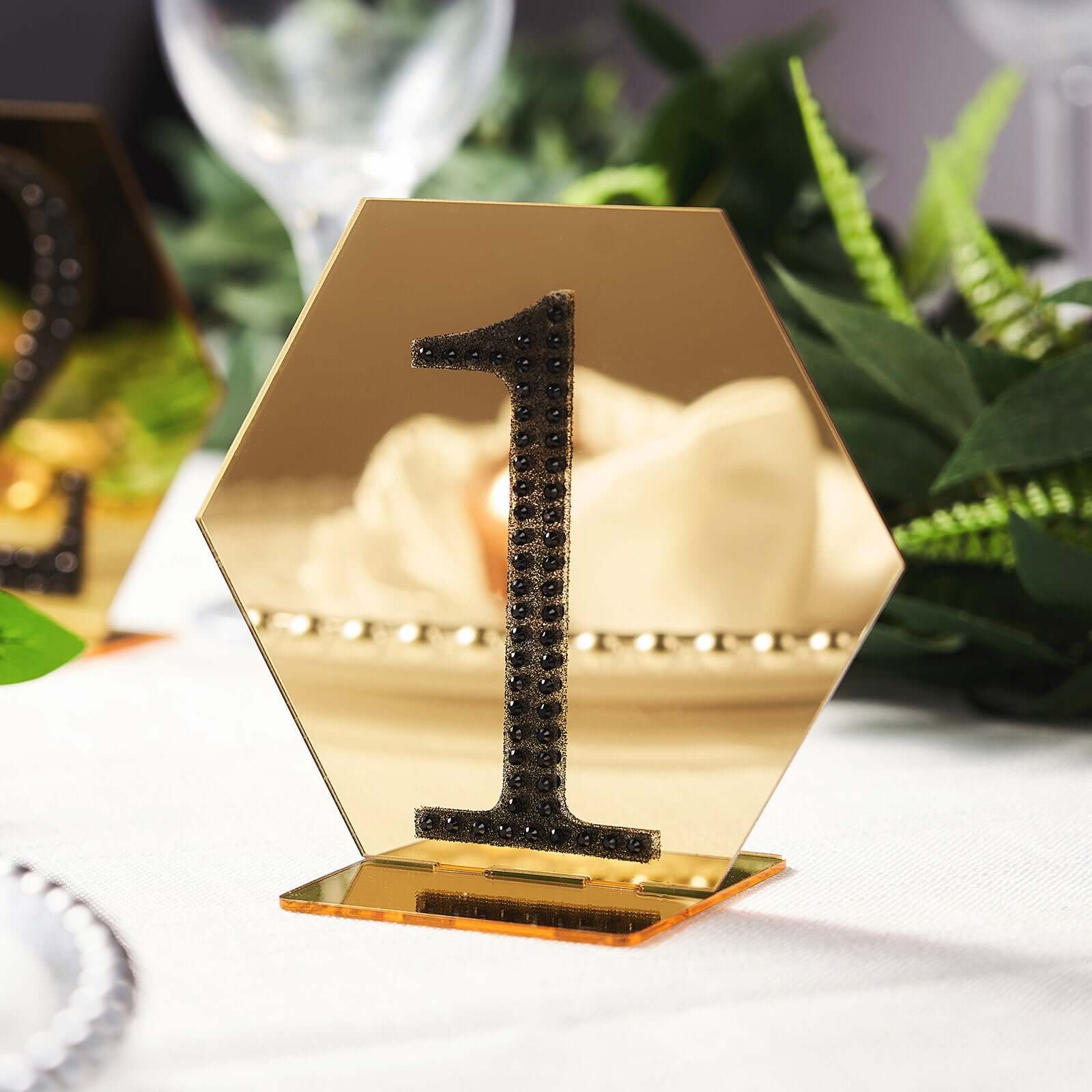 5-Pack Acrylic Table Sign Holders Hexagon Design Gold - Ideal for Modern Event Centerpieces 5