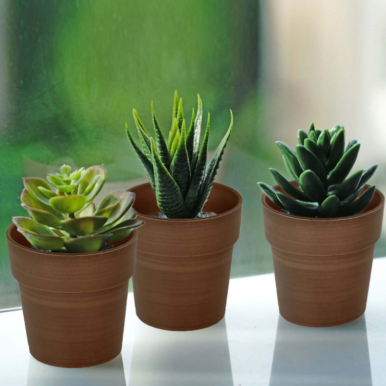 3-Pack Flower Plant Pots Small Design Rustic Brown - Plastic Indoor Decorative Planters 3