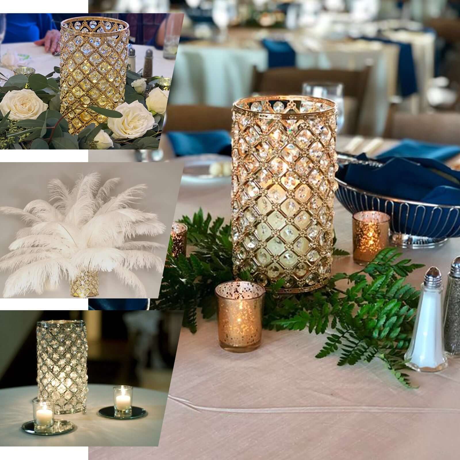 2-Pack Metal Crystal Beaded Pillar Holders Gold - Versatile Stem Vase Set for Decor 9