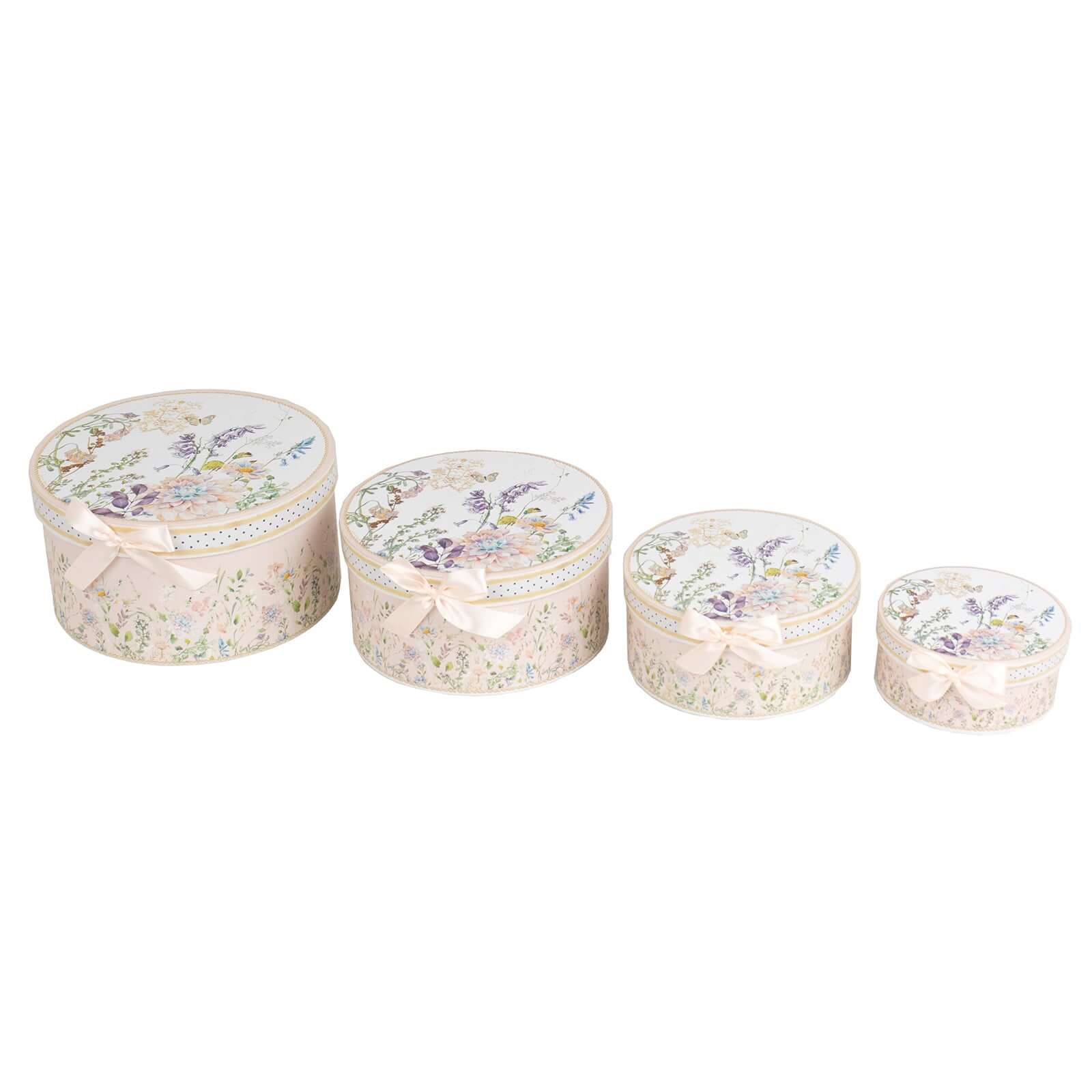 Set of 4 Cardstock Round Nesting Gift Boxes Blush Floral Design - Decorative Heavy Duty Stackable Keepsake Boxes With Lids for Presents Storage & Pedestal Stand 5,7,8,9