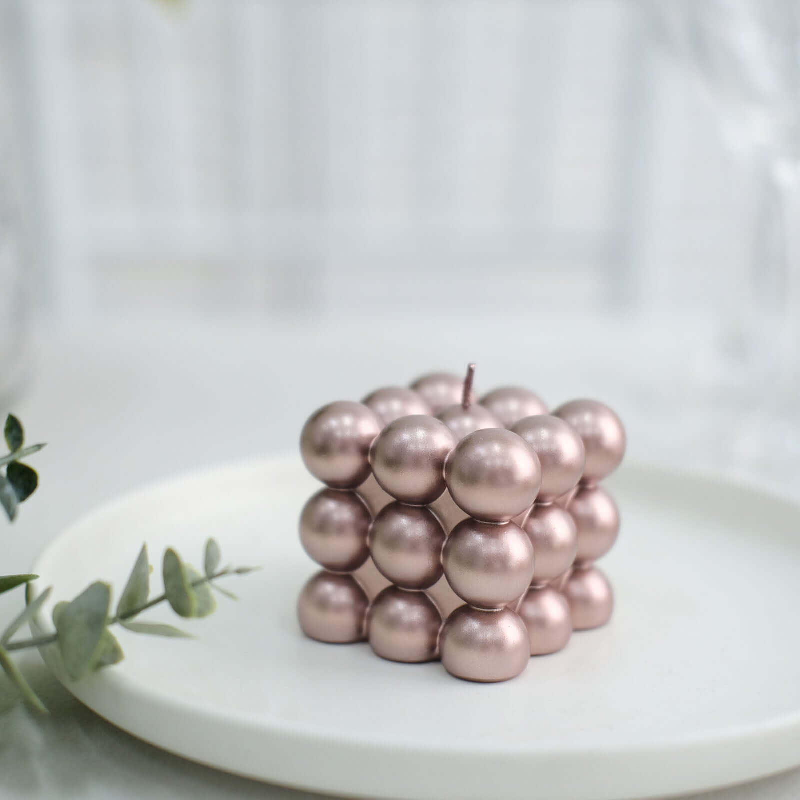 2-Pack Decorative Paraffin Wax Candles Bubble Cube Design Metallic Rose Gold - Unscented Long Burning Pillar Candle Set 2