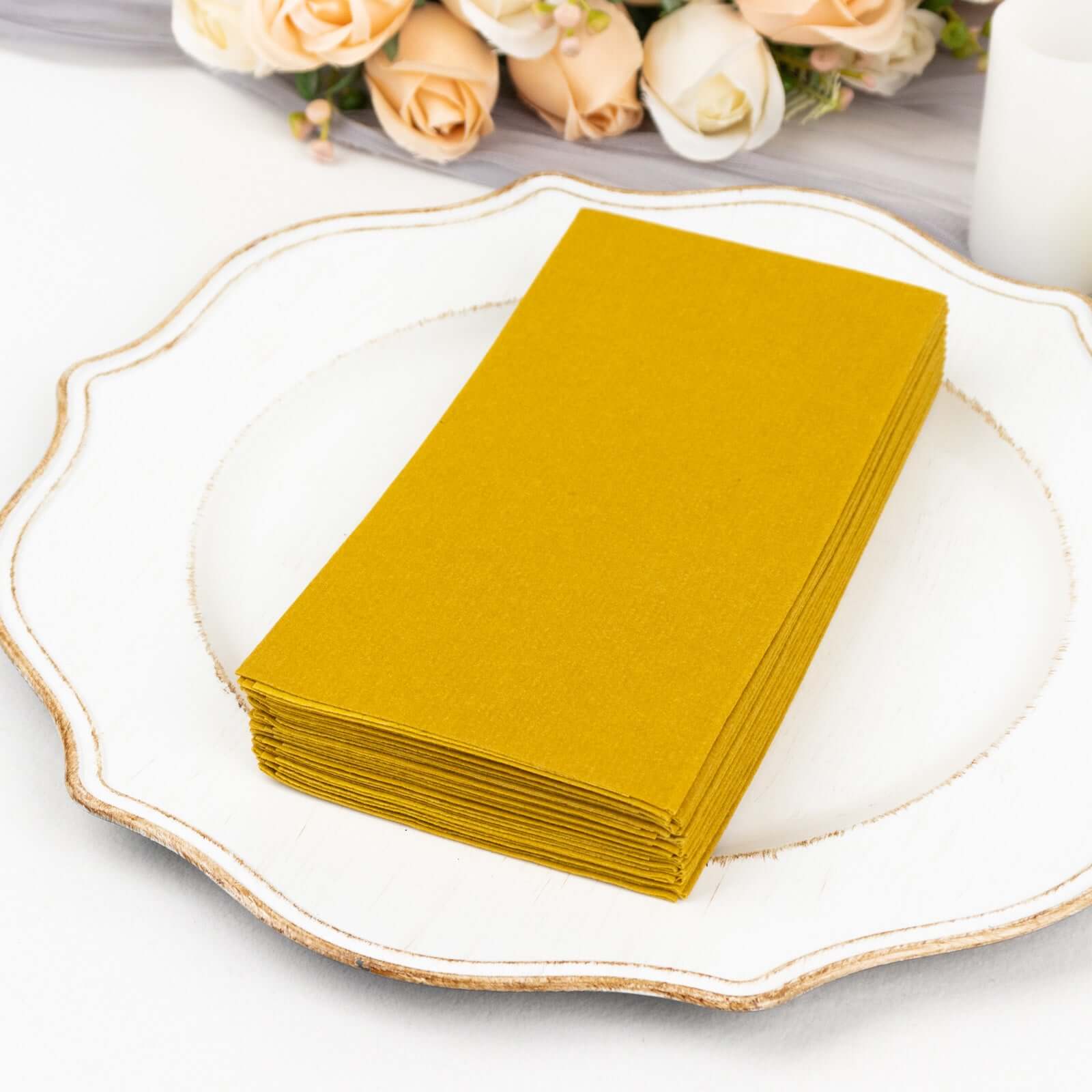 20-Pack Paper Linen-Like Napkins Gold - Disposable Hygienic Airlaid Guest Towels 8.5x4