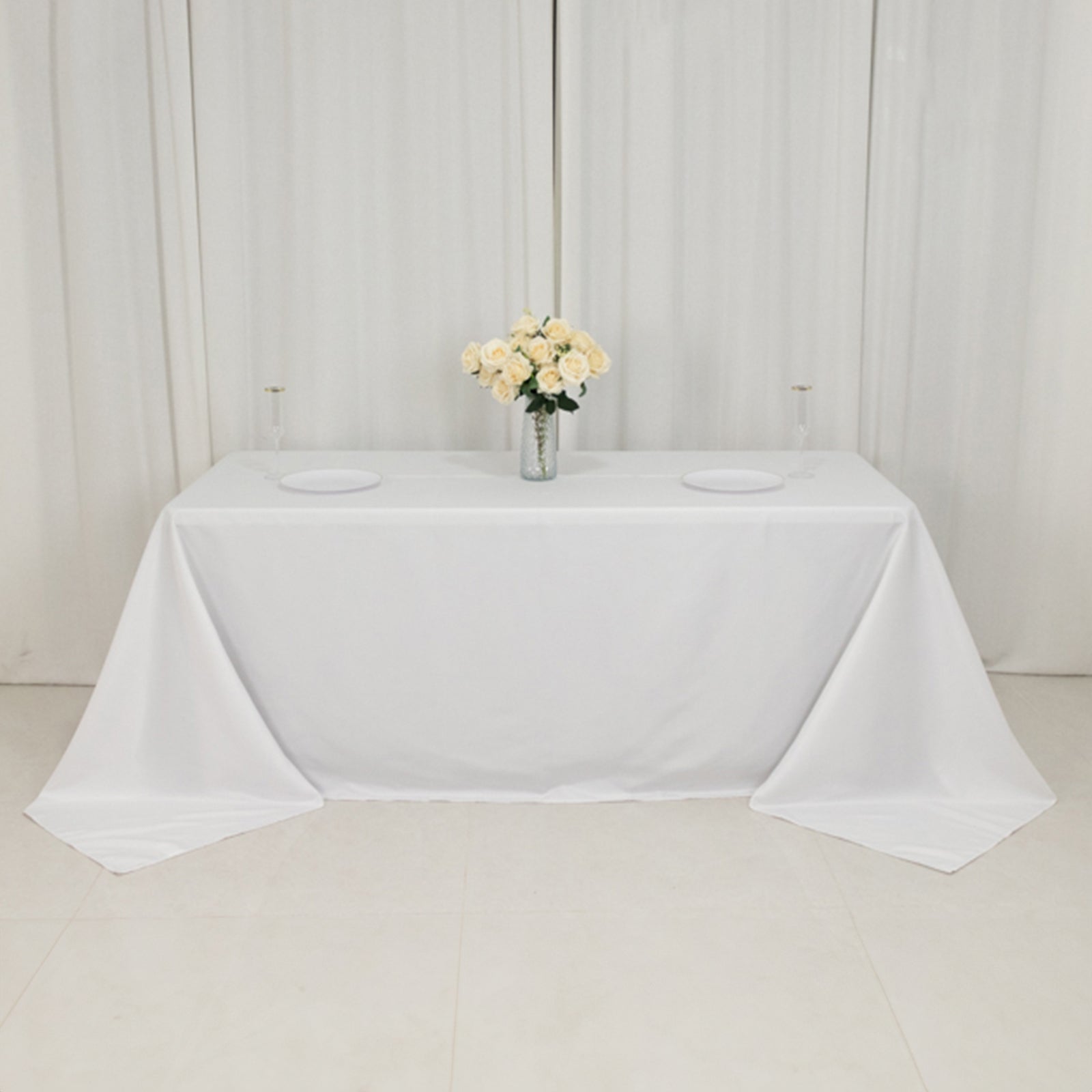 Fire Retardant Premium Polyester 90x132 Rectangular Tablecloth White - Stylish High-Performance Seamless Table Cover for Large Gatherings