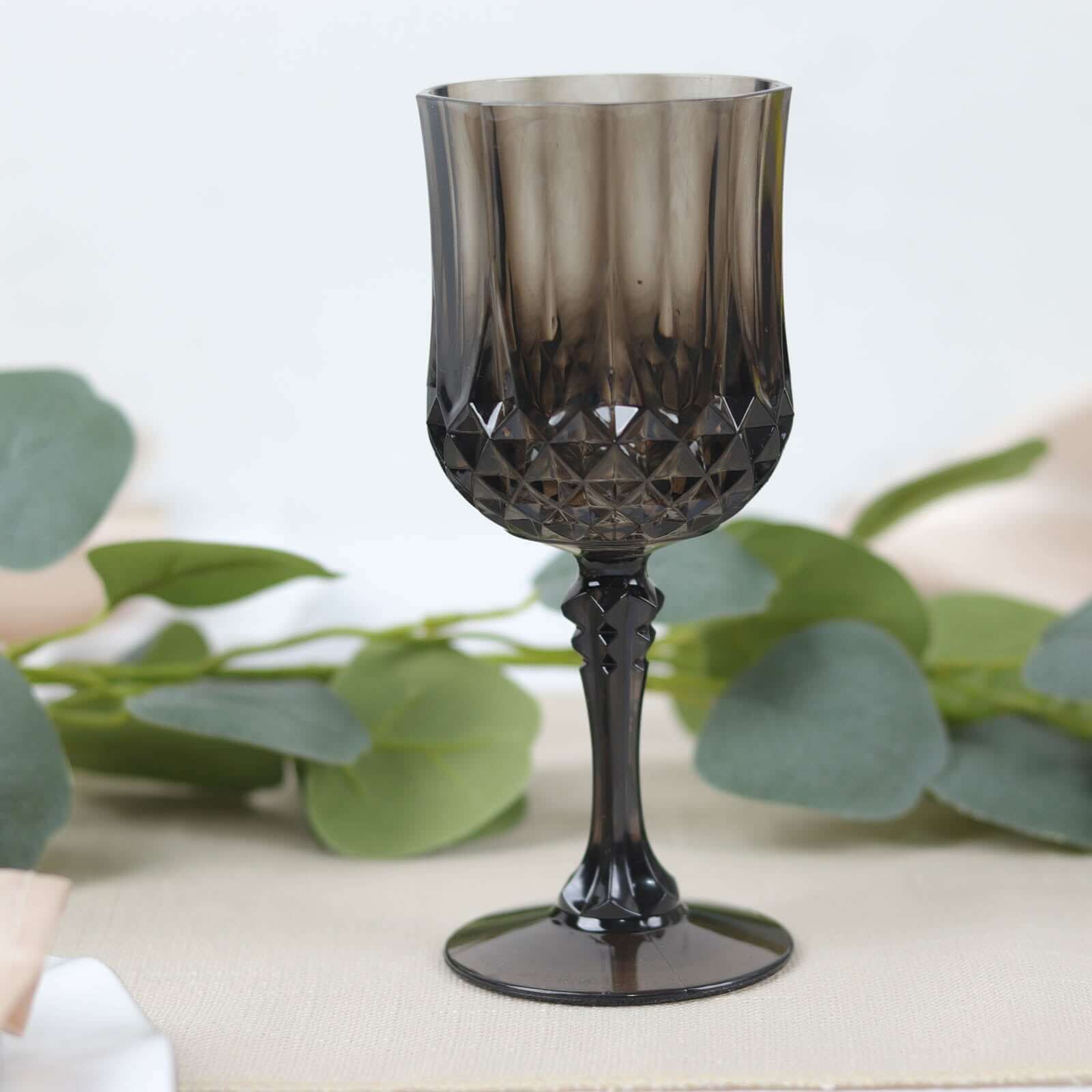 6-Pack Plastic Cocktail Goblets Black Transparent Crystal Cut - Shatterproof Drinkware 8oz