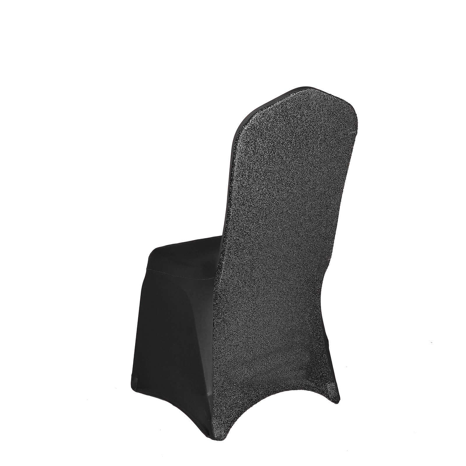 Spandex Chair Cover with Metallic Shimmer Tinsel Back for Banquet Chairs Black - Luxe Fitted Slipcover for Weddings & Parties