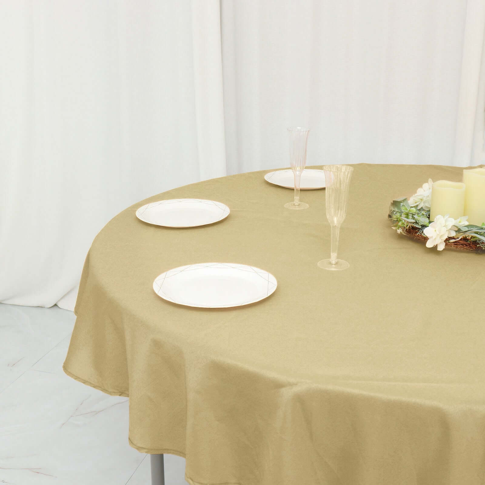 Polyester 70 Round Tablecloth Champagne - Durable & Wrinkle-Resistant Table Cover