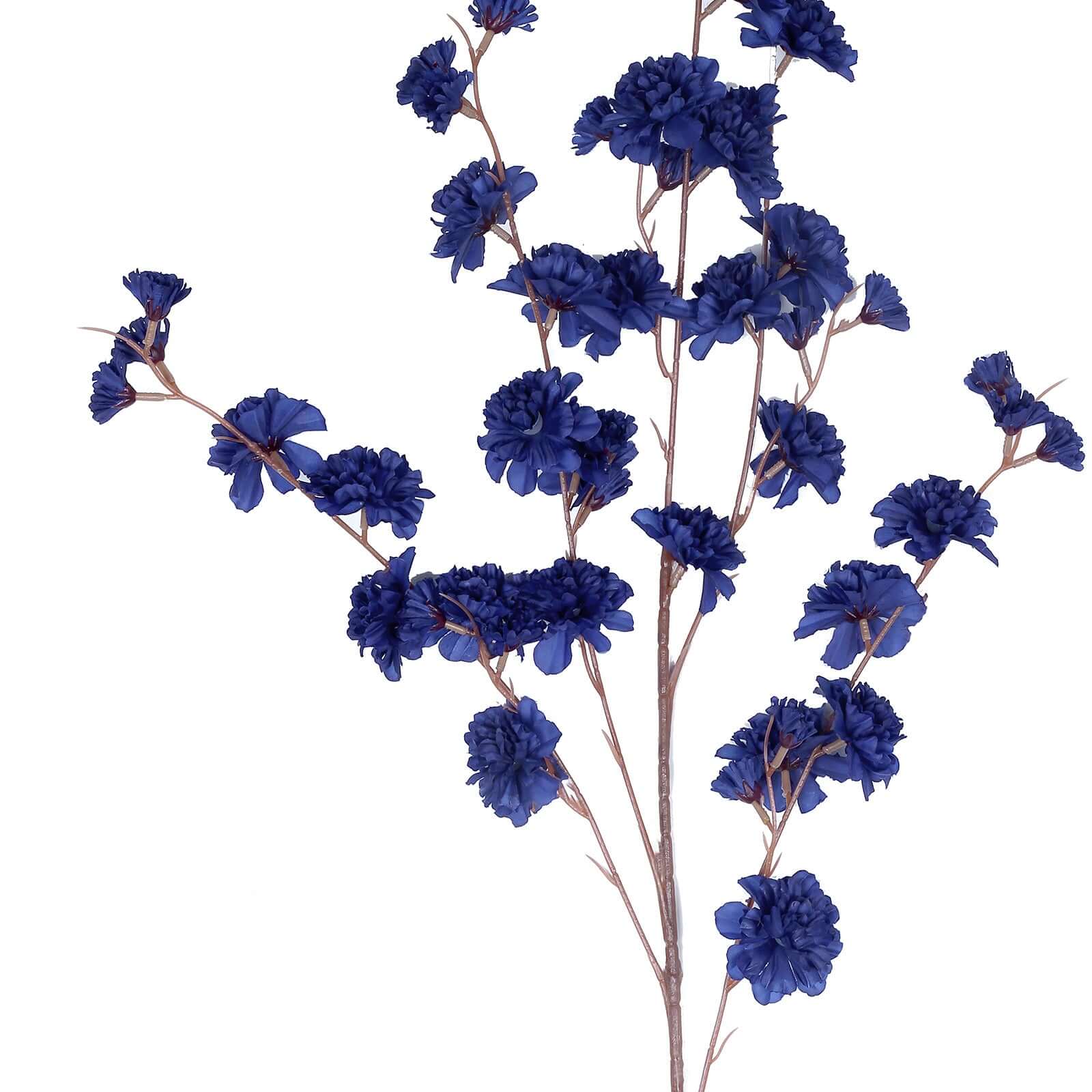 2 Branches 42 Tall Navy Blue Artificial Silk Carnation Flower Stems