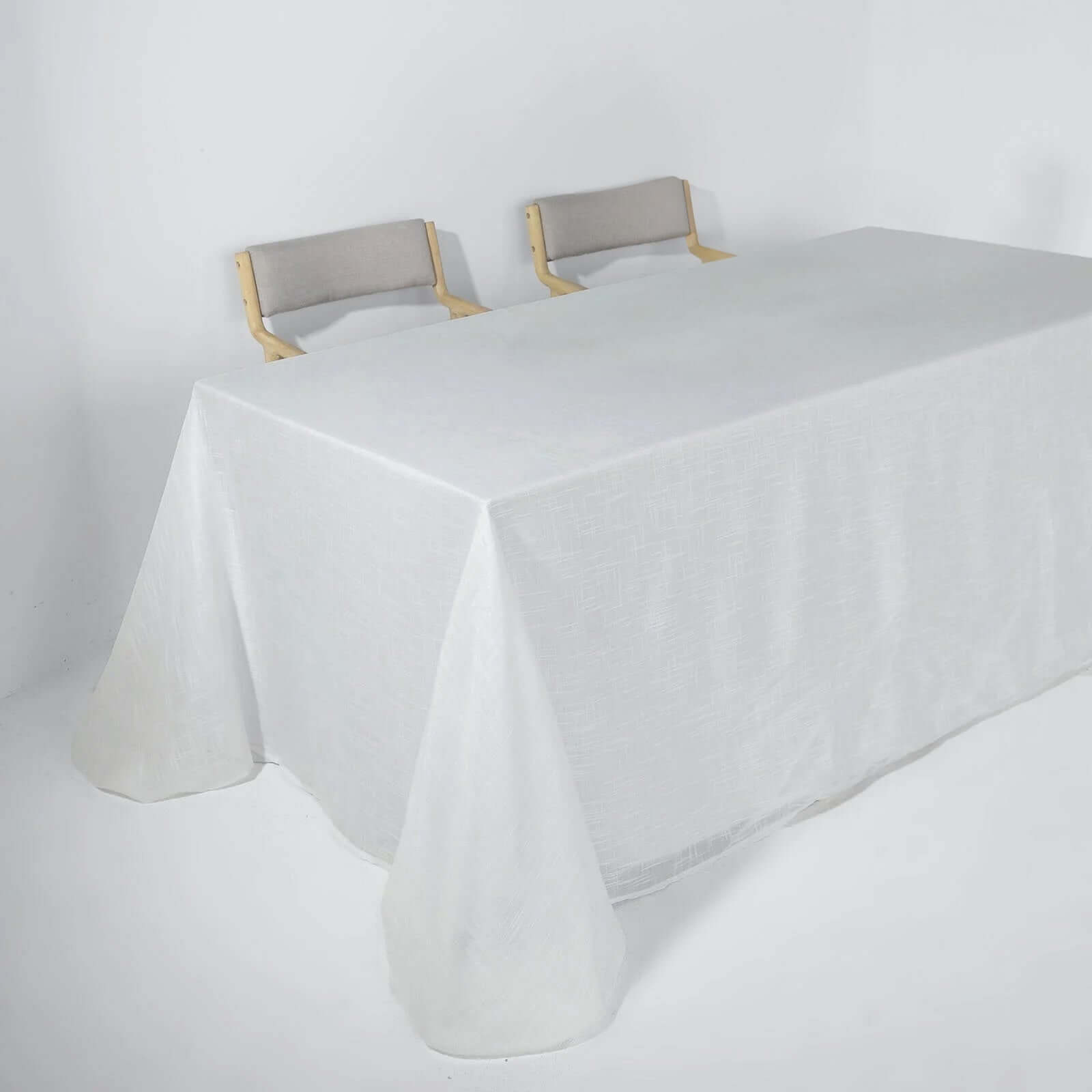 Faux Linen 90x156 Rectangular Tablecloth White - Slubby Texture Wrinkle-Resistant Seamless Table Cover for Weddings and Events