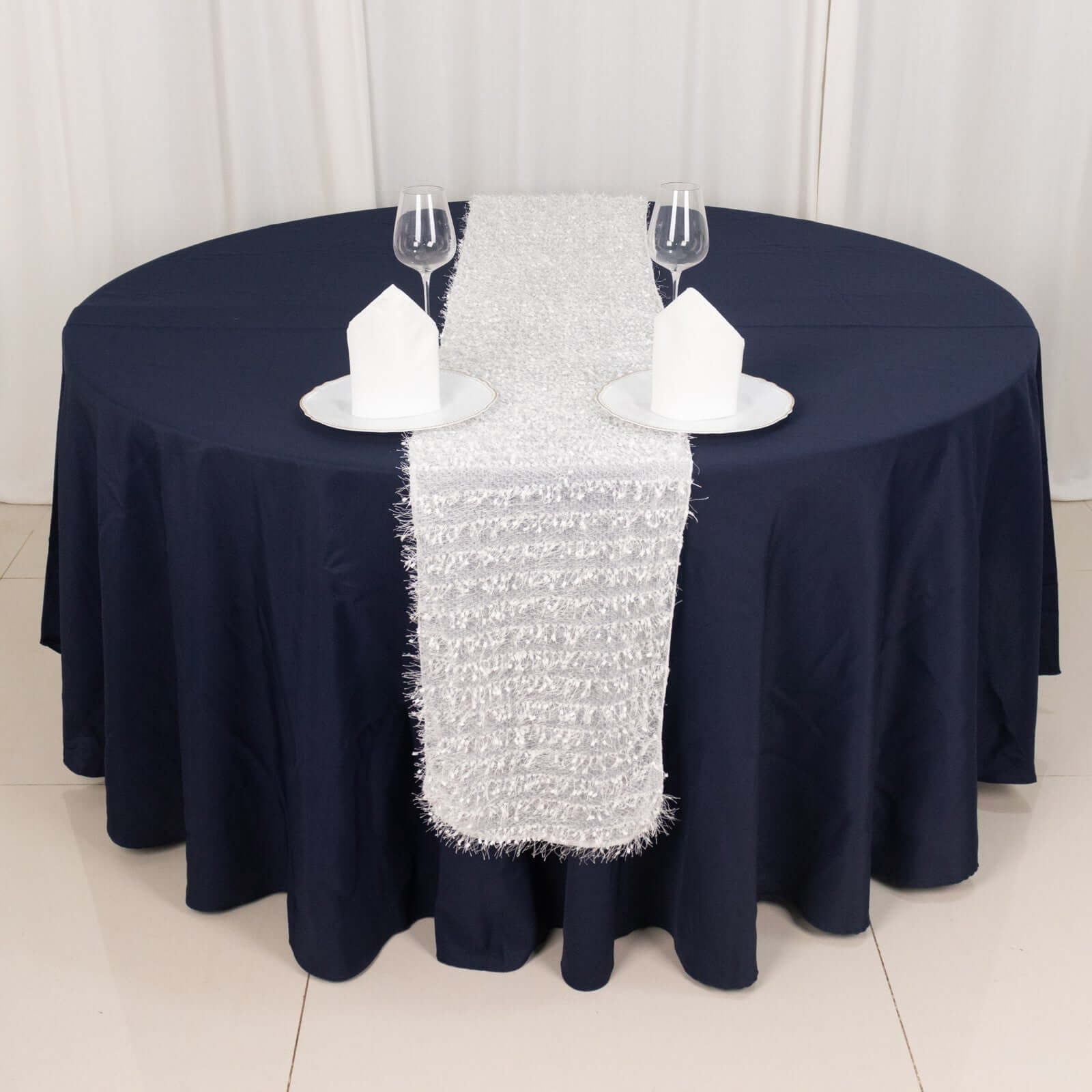 Polyester 12x108 Table Runner White - Fringe Shag Table Decor