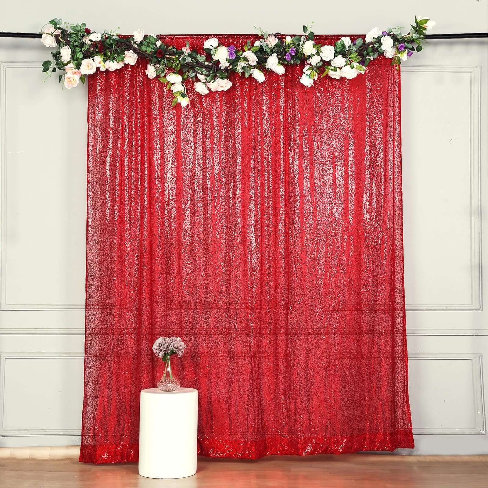 8ftx8ft Red Sequin Event Curtain Drapes, Backdrop Event Panel