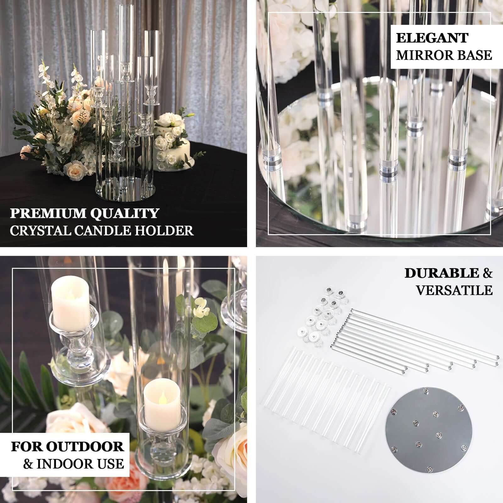 7-Arm Round Taper Crystal Candelabra with Mirror Base Clear - Lustrous Candle Holder Table Centerpiece for Votive & Pillar Candles 33