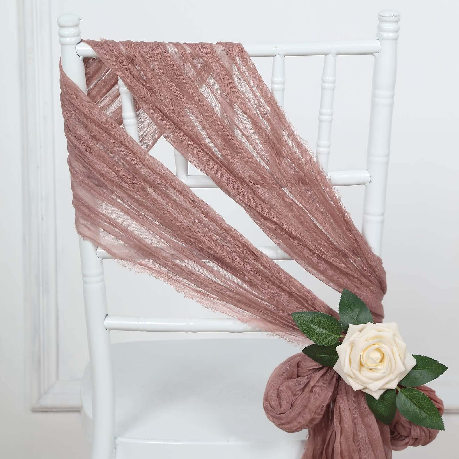 5 Pack Cheesecloth Gauze 16x88 Chair Sashes Dusty Rose - Stylish Boho Decor for Weddings & Gatherings