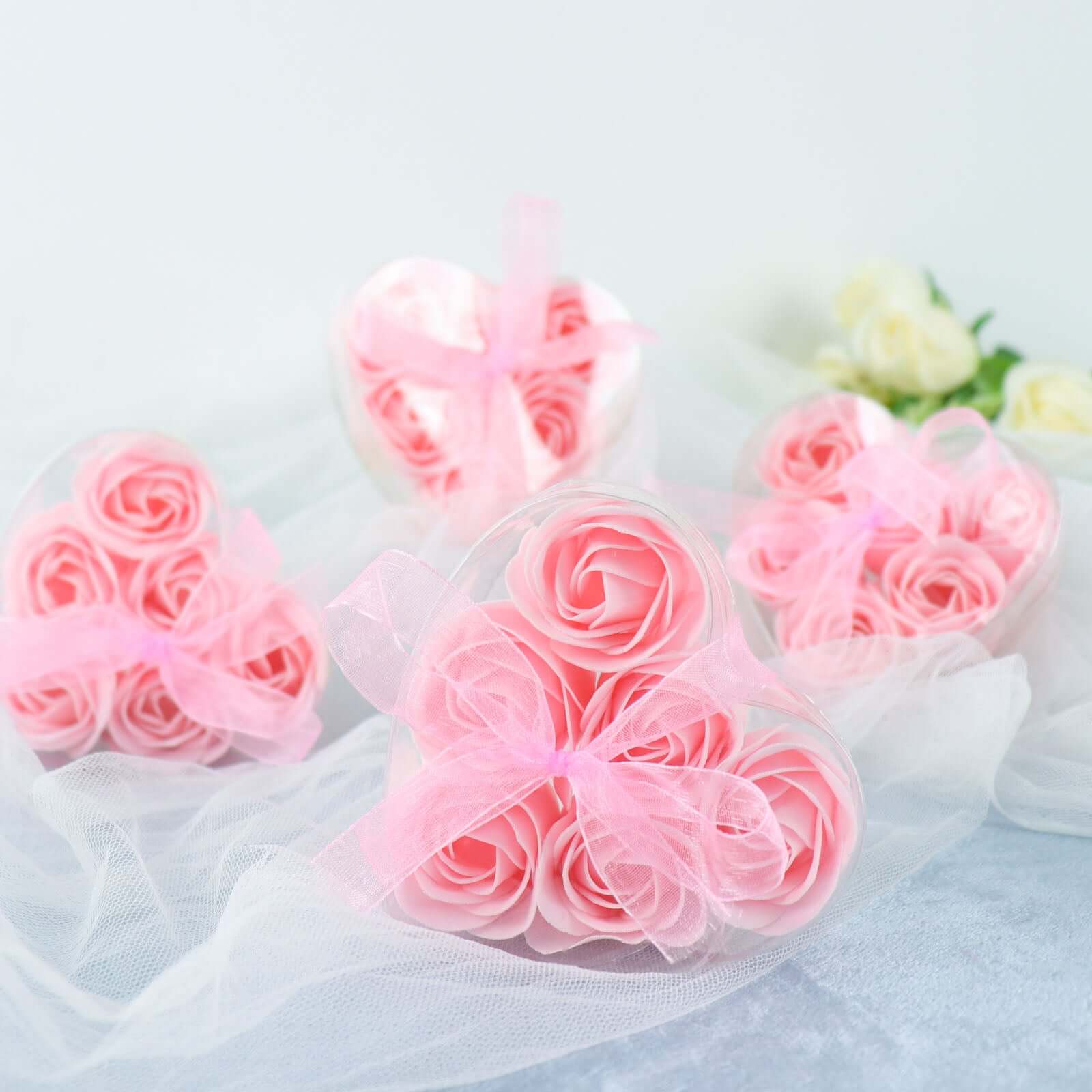 4 Pack 24 PCs Blush Scented Rose Soap Heart Shaped Party Favors With Gift Boxes And Ribbon