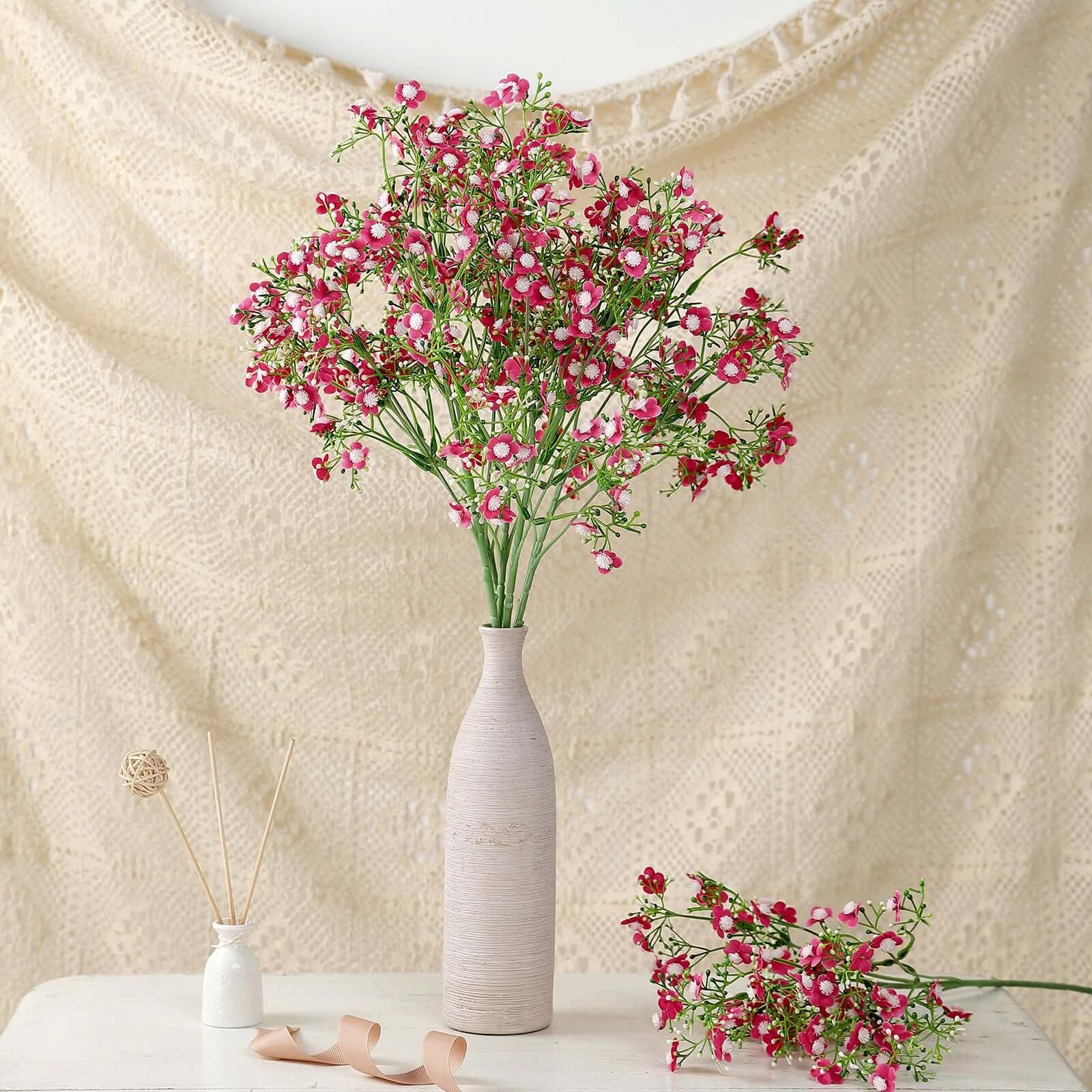 4 Stems 27 Fuchsia Artificial Silk Babys Breath Gypsophila Flowers