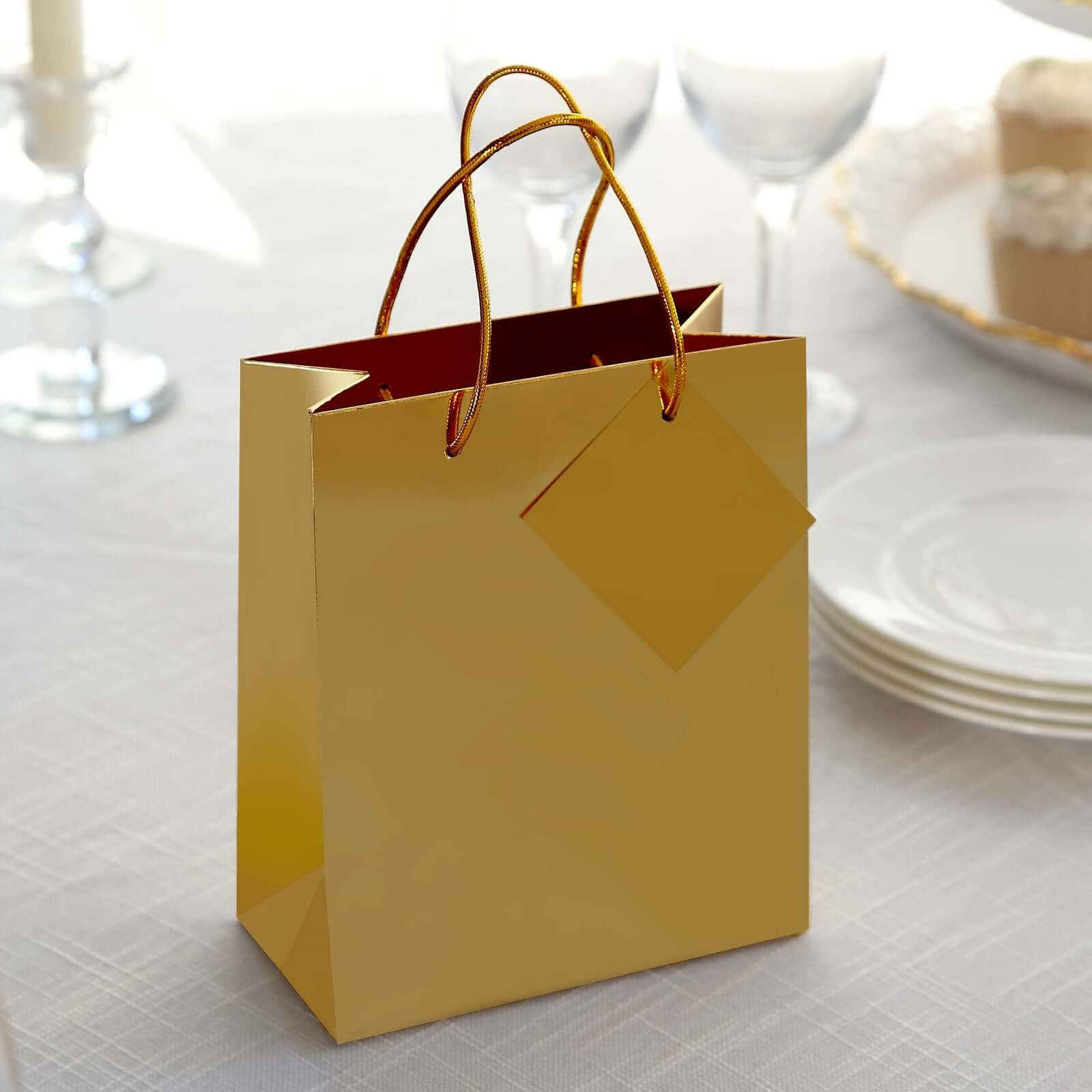 12 Pack Gold Foil Paper Party Favor Gift Bags with Handles, Shiny Metallic Euro Tote Bags - 7