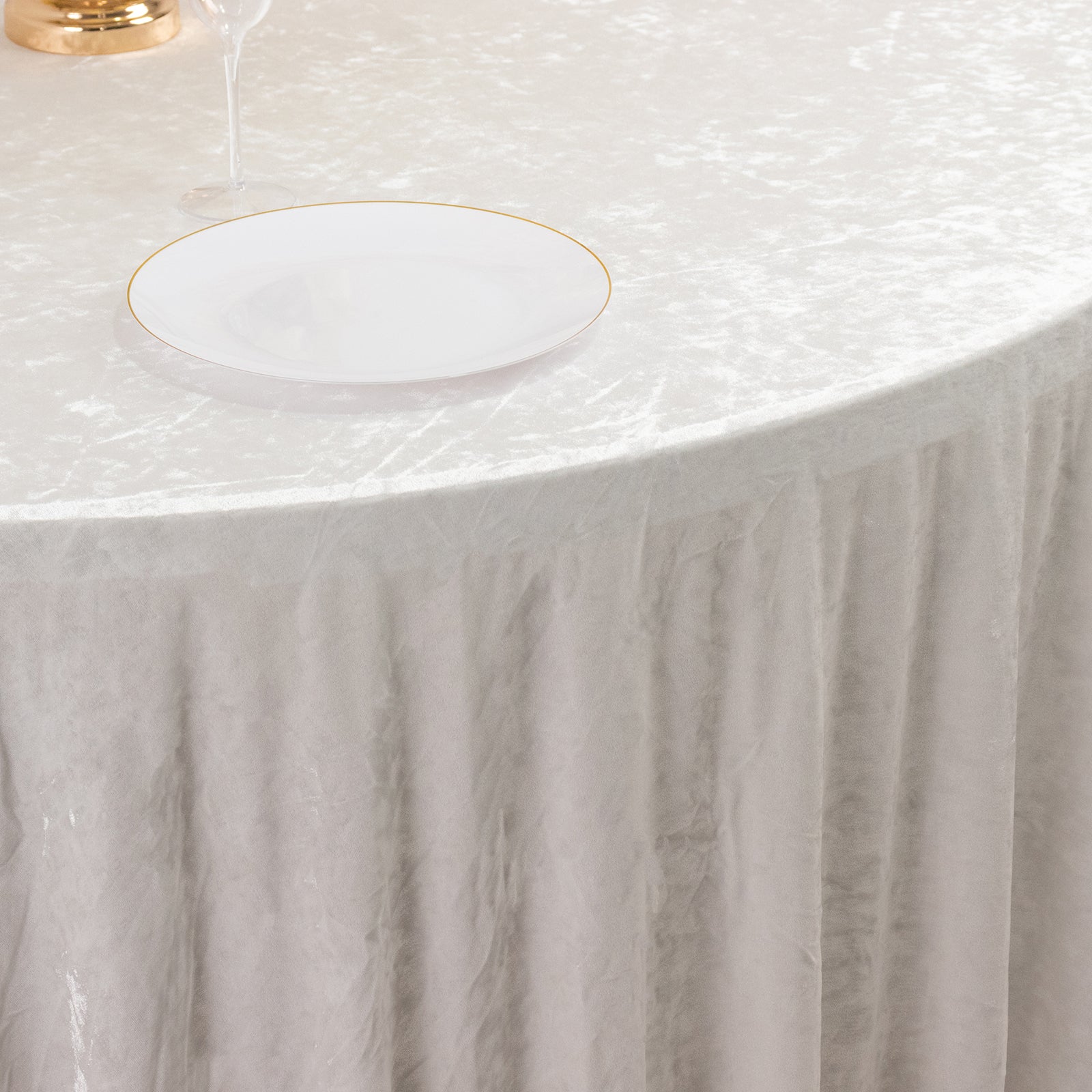 Premium Crushed Velvet 120 Round Tablecloth White - Reusable Soft & Stylish Seamless Table Cover