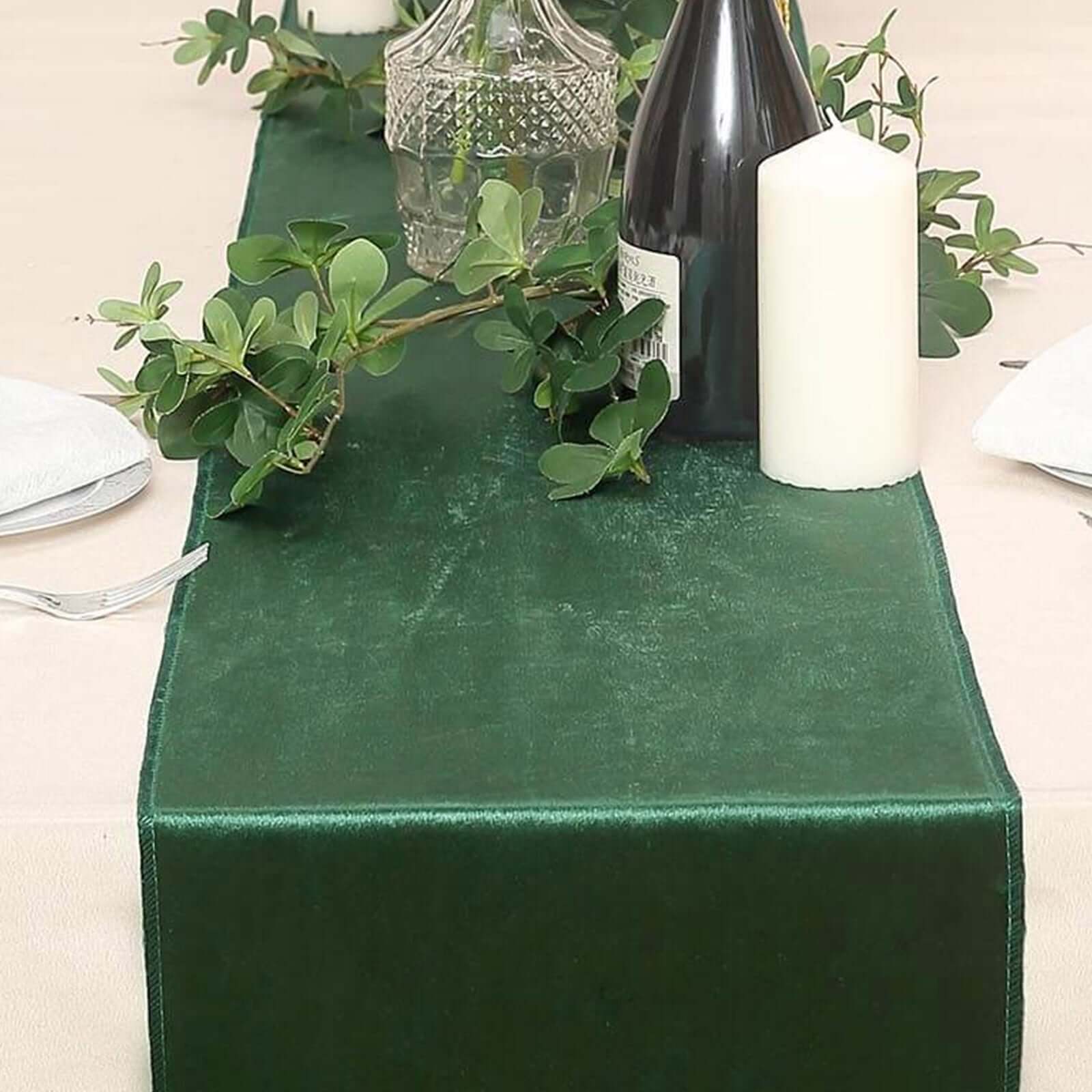 Premium Velvet 12x108 Table Runner Hunter Emerald Green - Sheen Finish Reusable Table Decor