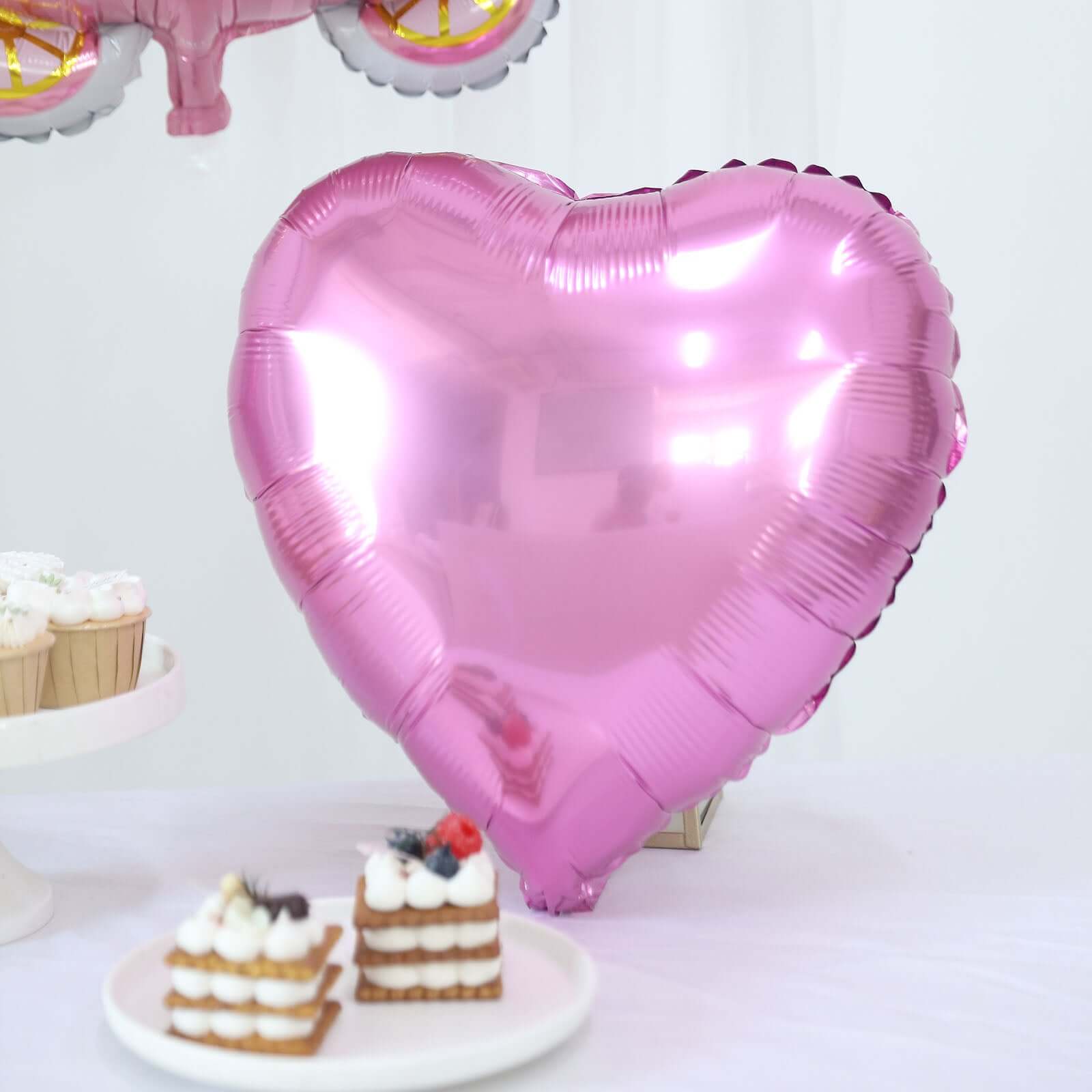 Set of 5 Pink White Girl Baby Shower Mylar Foil Balloon Set, Heart, Round and Baby Carriage Balloon Bouquet With Ribbon, Gender Reveal Party Decorations