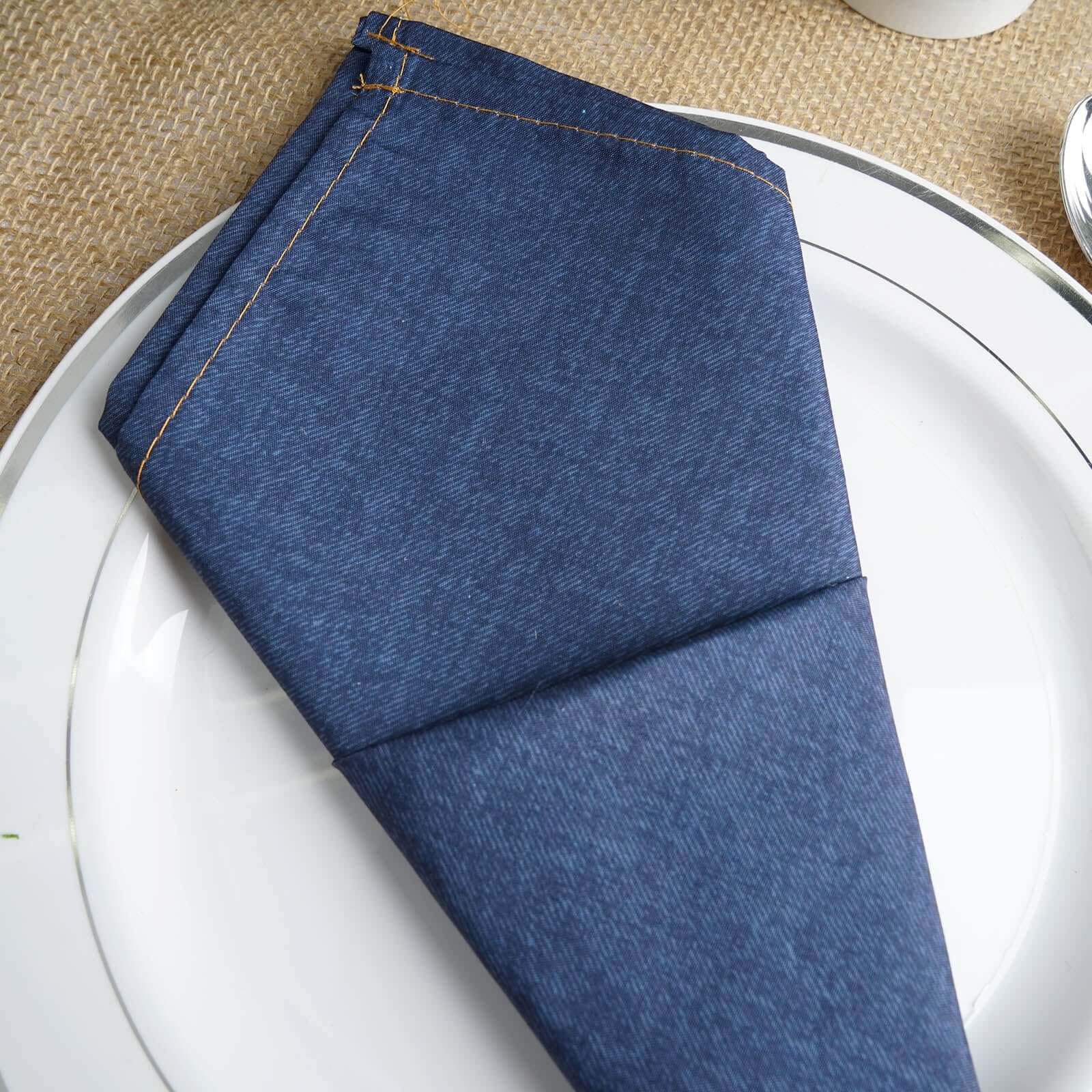5 Pack Polyester 17x17 Napkins Navy Blue Faux Denim Style Dinner Napkins for Casual Gatherings & Themed Events