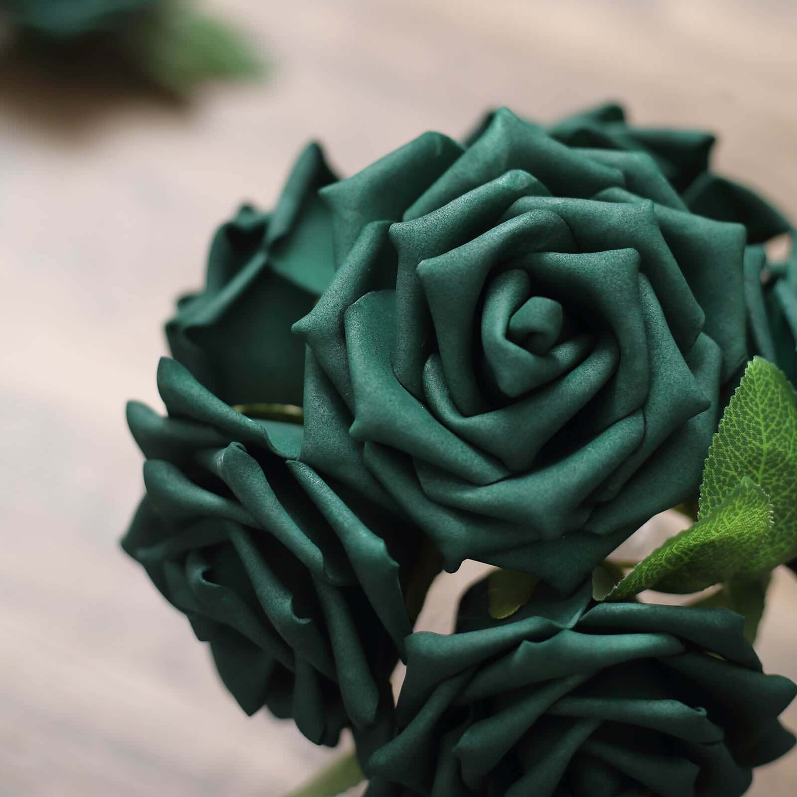 24 Roses 5 Hunter Emerald Green Artificial Foam Flowers With Stem Wire and Leaves