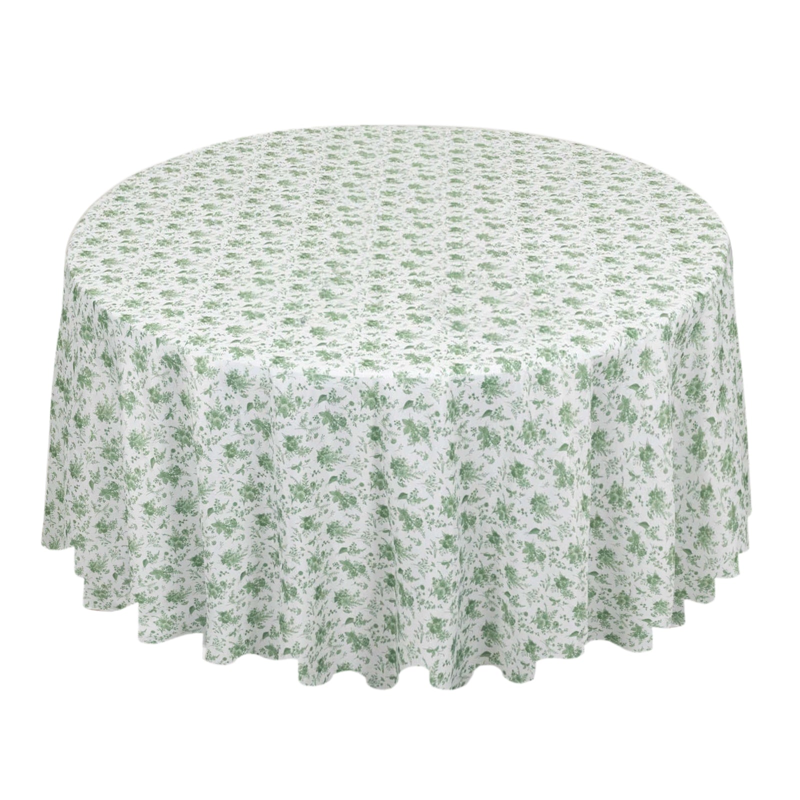 Polyester 120 Round Tablecloth Dusty Sage Green French Toile Pattern Seamless Table Cover for Upscale Dining