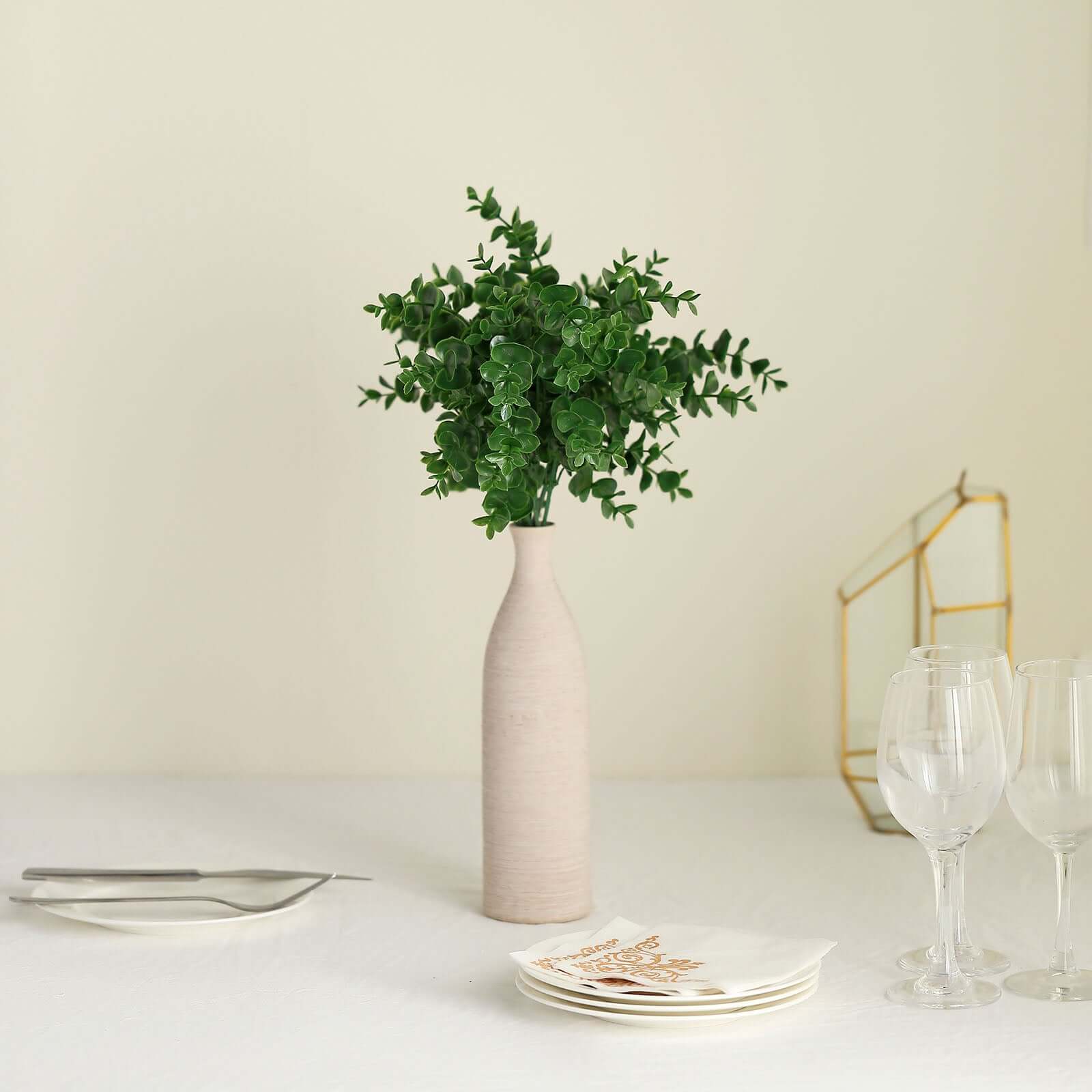 3 Stems 13 Artificial Eucalyptus Bush, Faux Greenery Bouquet Plants