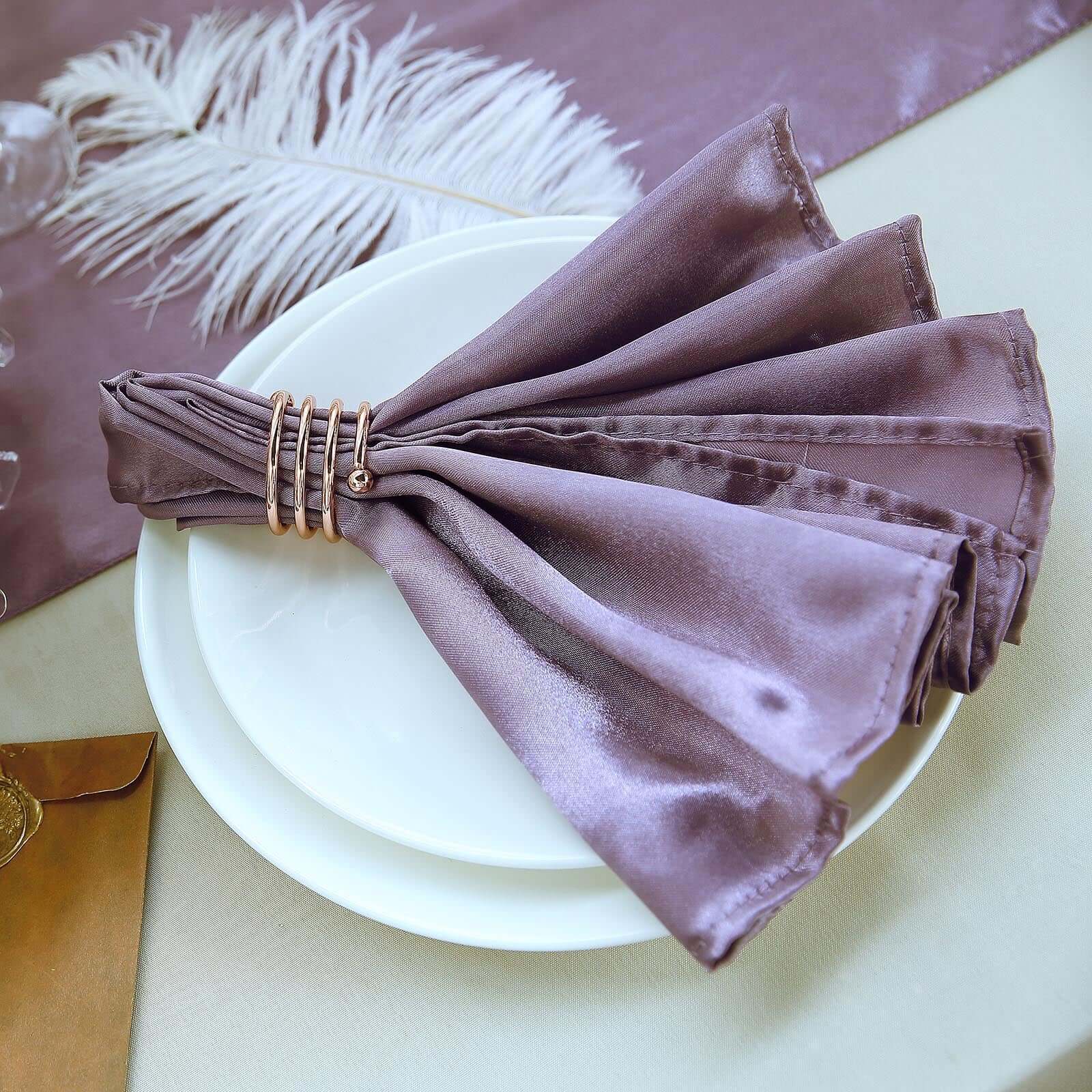 4 Pack Satin 20x20 Napkins Violet Amethyst - Luxurious Shine & Smooth Dinner Napkins