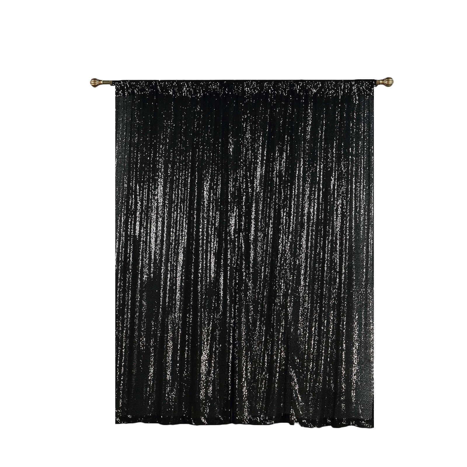 2 Pack Black Sequin Curtains With Rod Pocket Window Treatment Panels - 52x84”