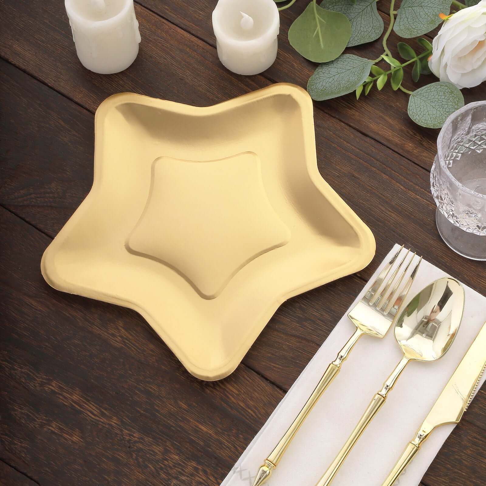 25-Pack Paper Star Shaped Dinner Plates Matte Gold - Eco-friendly Disposable 300GSM Party Plates for Starry-Themed Events 9