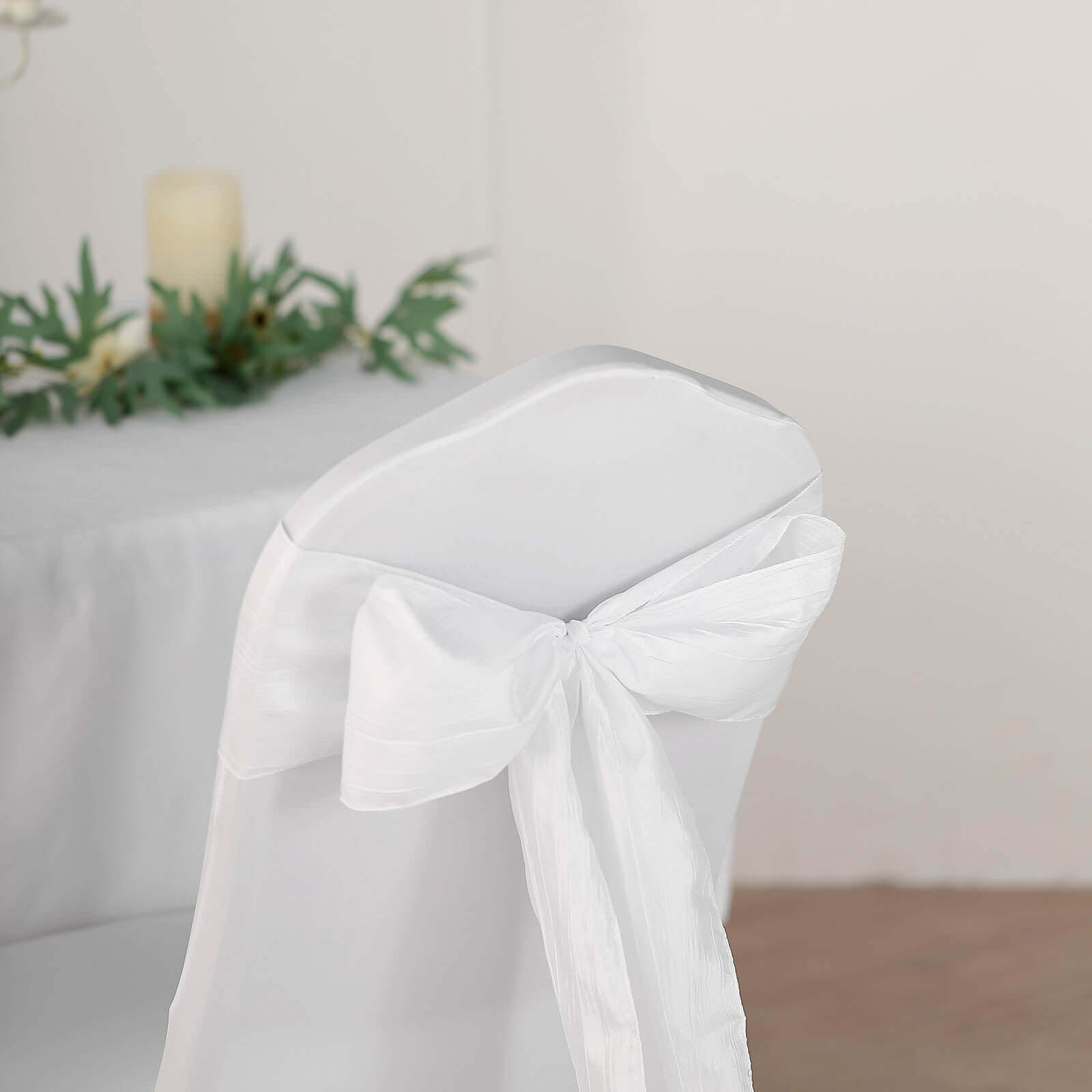 5 Pack Taffeta 6x106 Chair Sashes White Accordion Crinkle Texture - Stylish Decor for Weddings & Gatherings