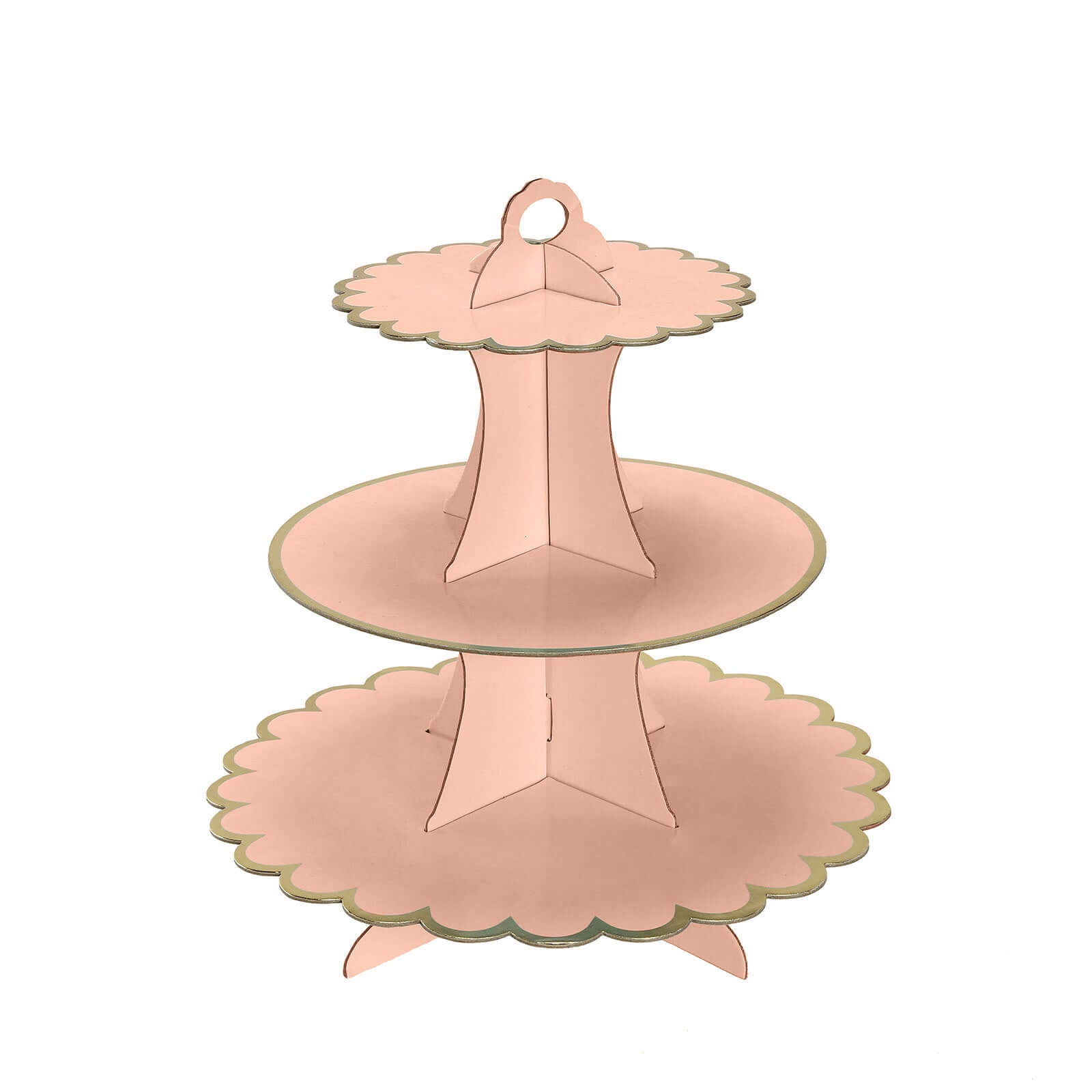 3-Tier Cardboard Cupcake Stand Blush - Sturdy & Collapsible Dessert Treat Tower with Gold Scalloped Rim for Baby Shower Wedding & Party Decor 13