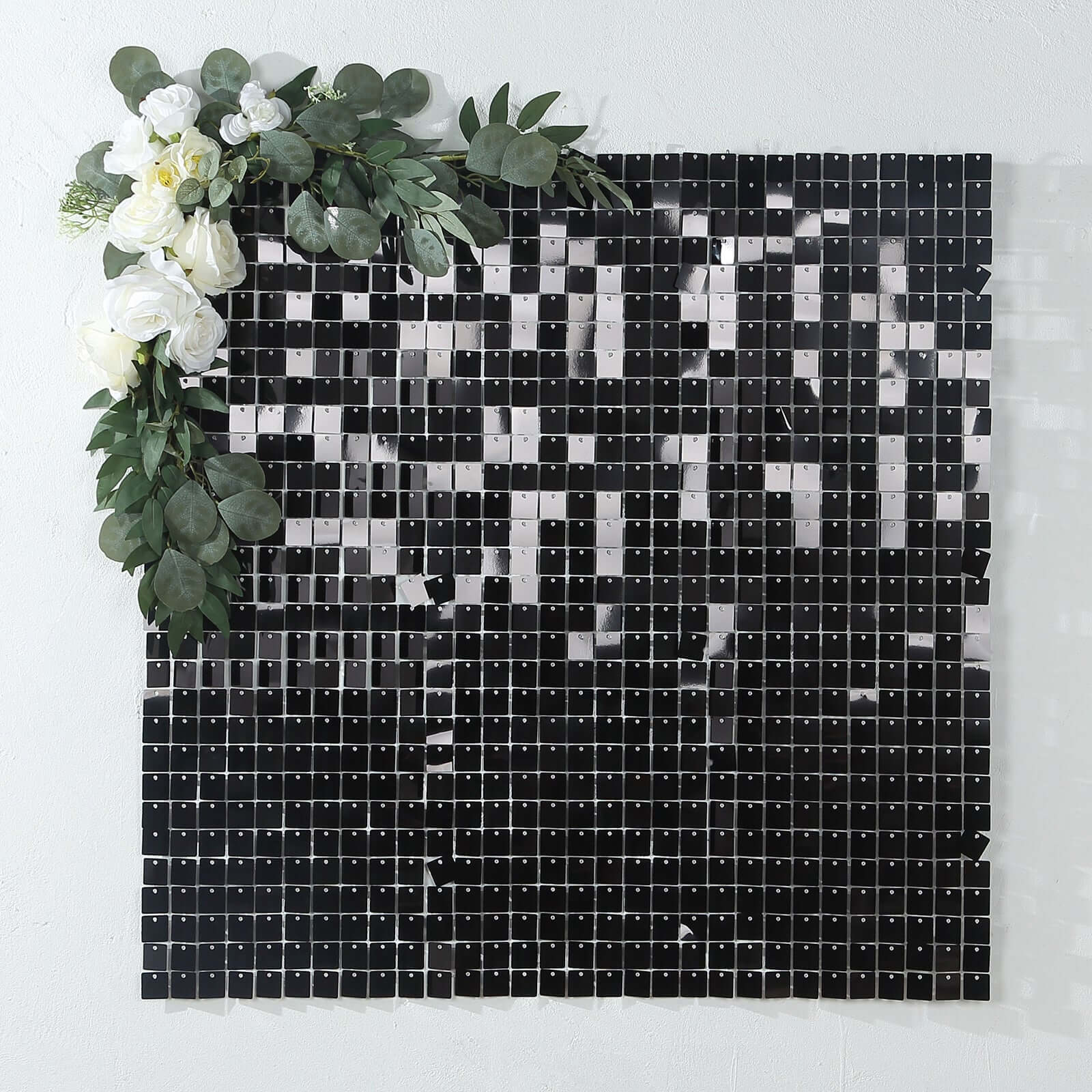 Shiny Black Square Sequin Shimmer Wall Party Photo Backdrop, 24sq.ft Active Spangle Wall Art Décor Panels - 24 Panels