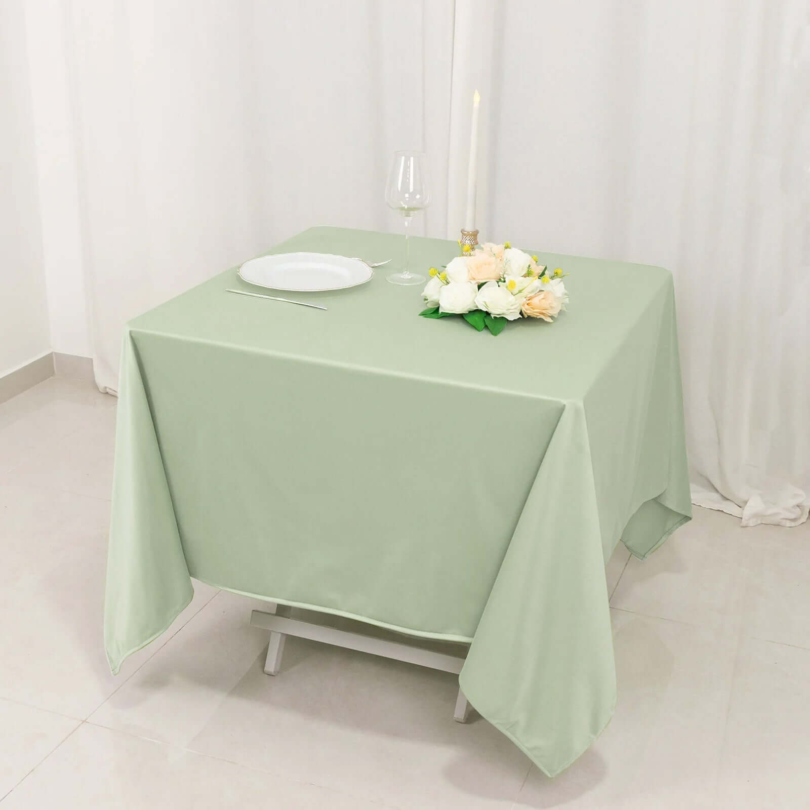 Premium Scuba Square 70x70 Tablecloth Sage Green - Wrinkle Free & Stain Resistant Table Cover