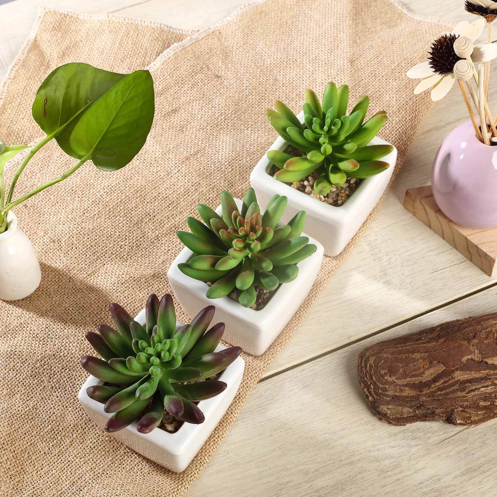 3-Pack Lotus Artificial Succulents in Ceramic Pot - Lifelike Decorative Faux Plants for Home Office & Event Design 4